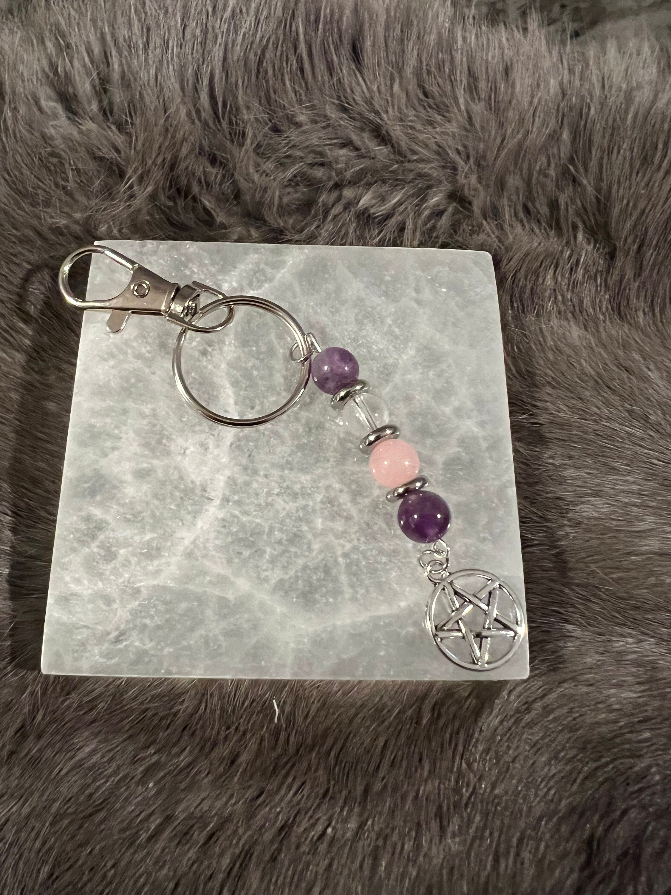 Gemstone Manifestation Keychain: Witchy Intention Charm