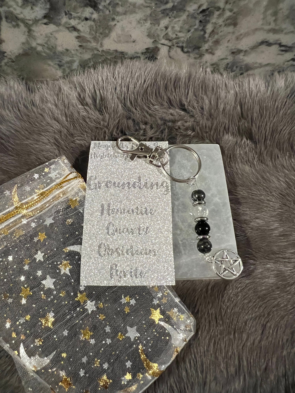 Gemstone Manifestation Keychain: Witchy Intention Charm