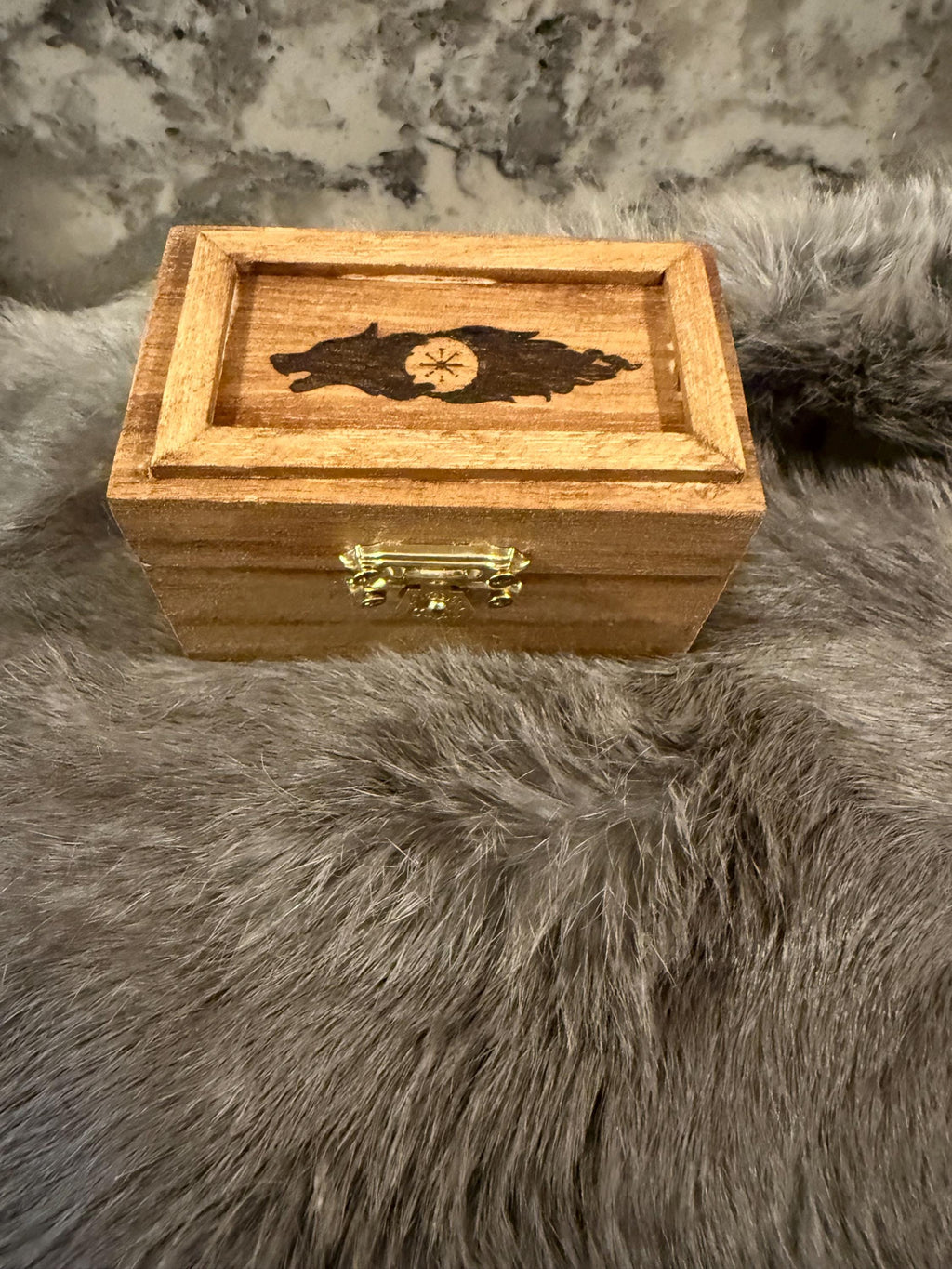 Gemstone Rune Set: Elder Futhark Runes With Fenrir Etched Wooden Box