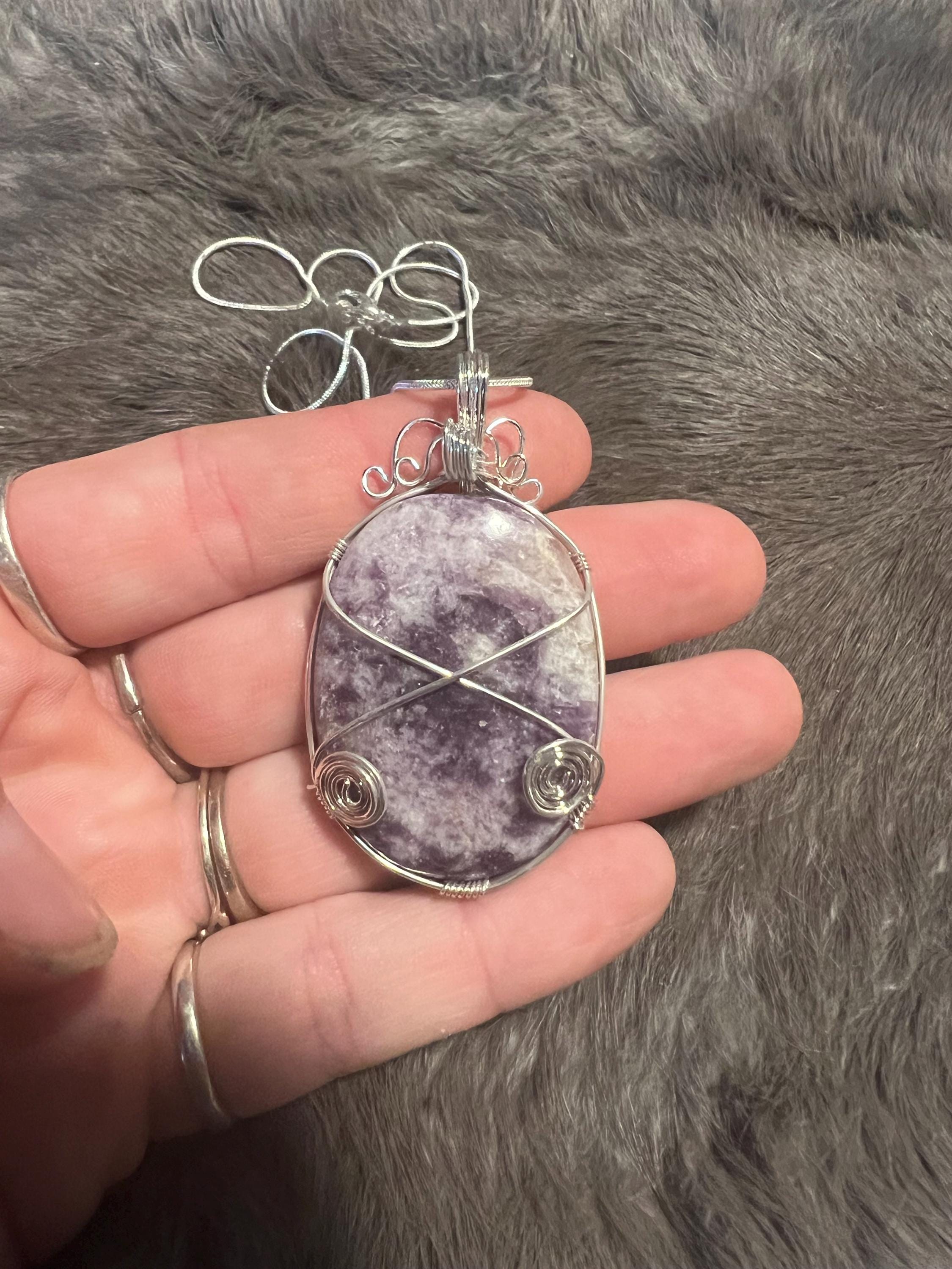 Wire Wrapped Lepidolite Pendant: Calming Gemstone Necklace
