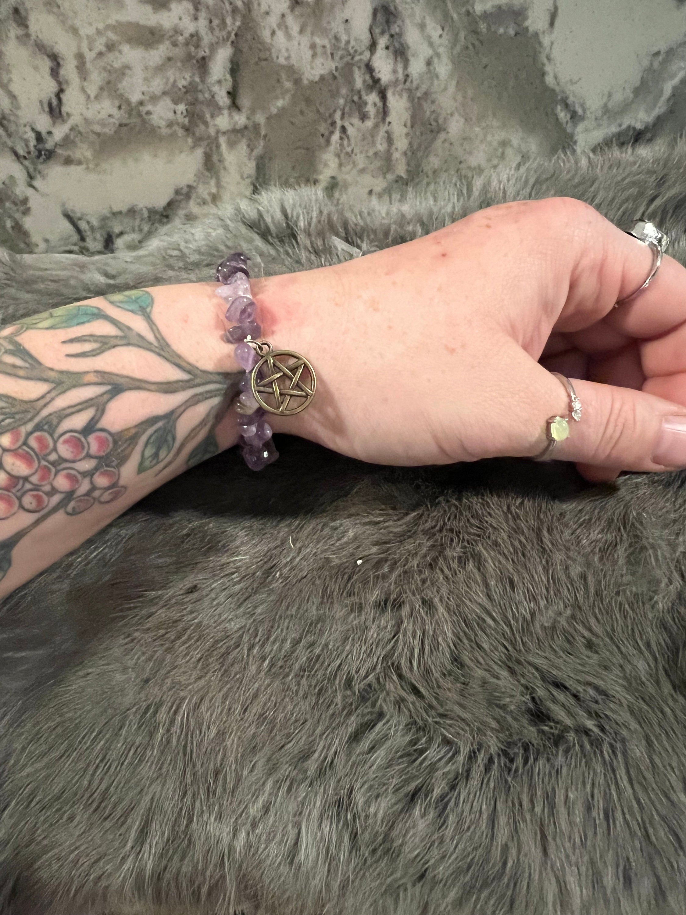 Handmade Amethyst Chip Bracelet with Pentacle Charm