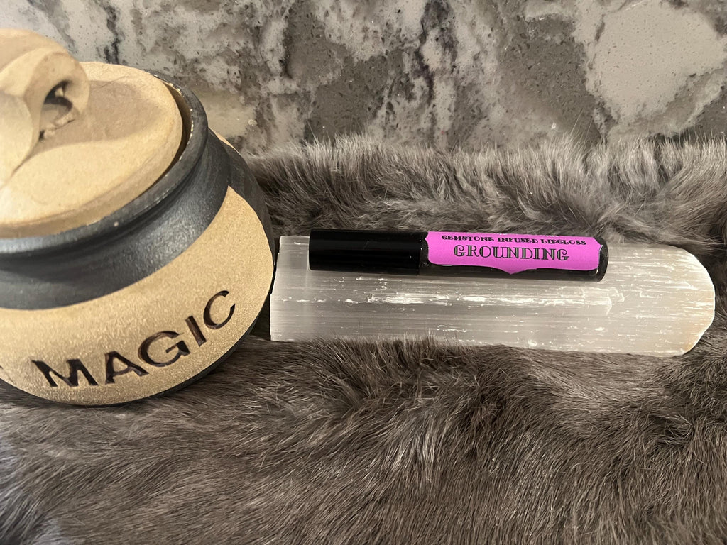 Witchy Grounding Lip Gloss: Black Obsidian Gemstone Infused, Vegan