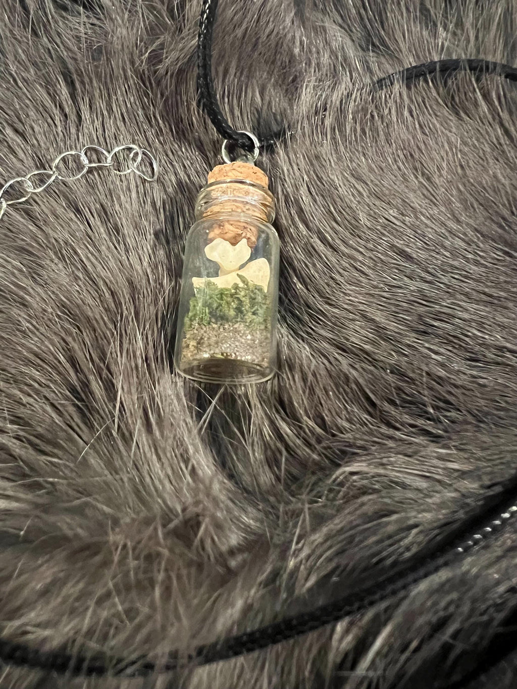 Bone Vial Necklace: Moss & Tiny Bones, Witchy Goblincore Jewelry