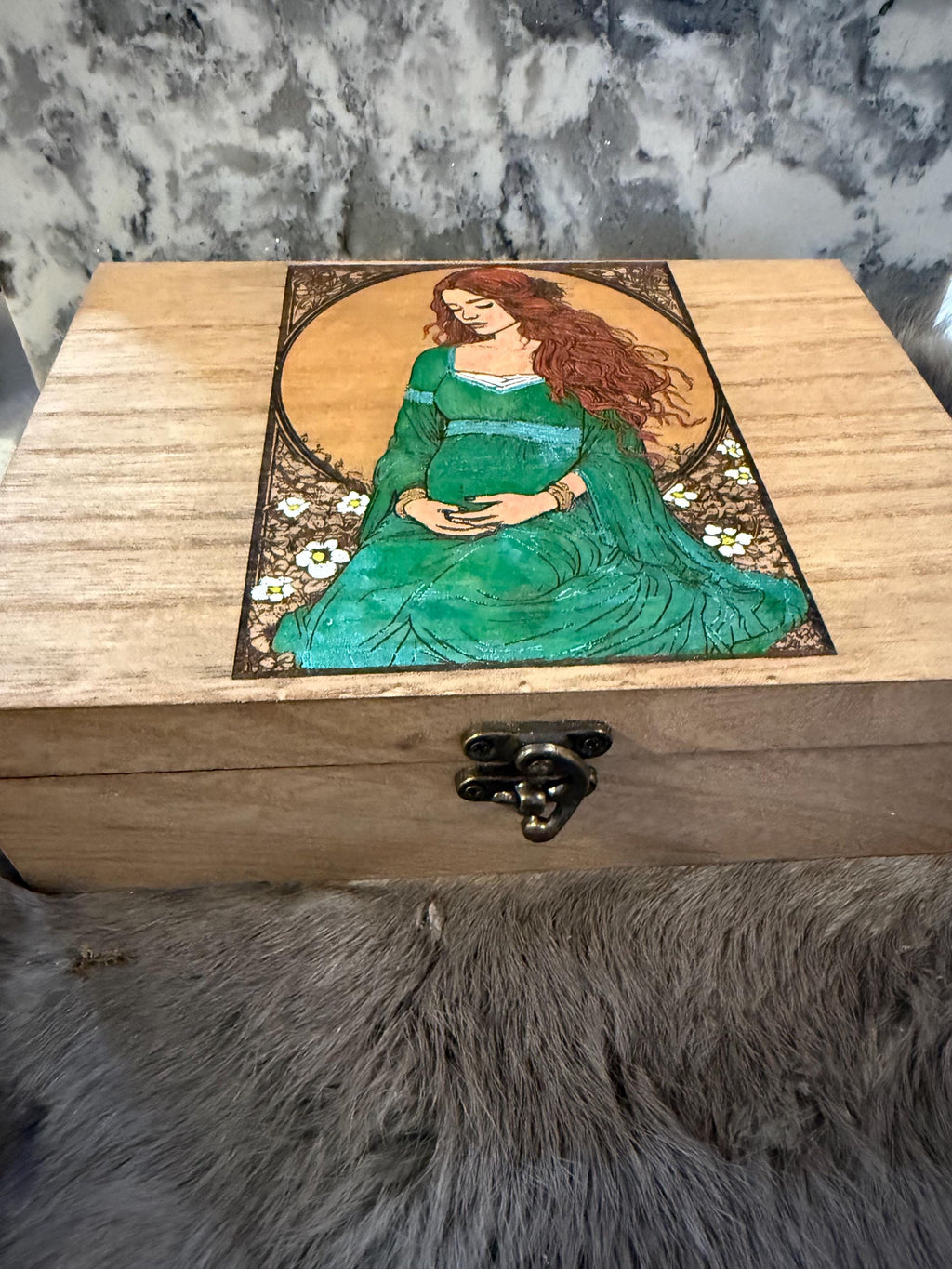 Brighid Altar Box: Handcrafted Celtic Goddess Wood-Burned Altar