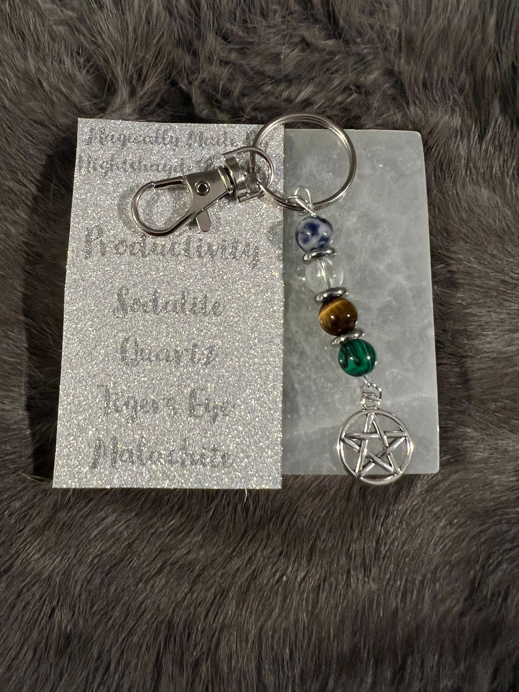 Gemstone Manifestation Keychain: Witchy Intention Charm