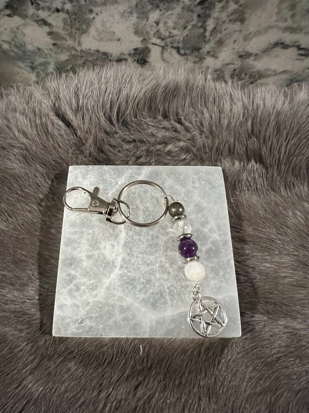 Gemstone Manifestation Keychain: Witchy Intention Charm