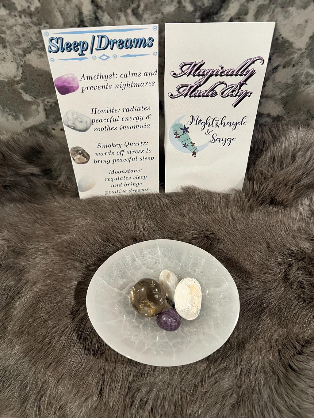 Sleep Crystal Kit: Amethyst, Howlite, Quartz & Moonstone Tumbles