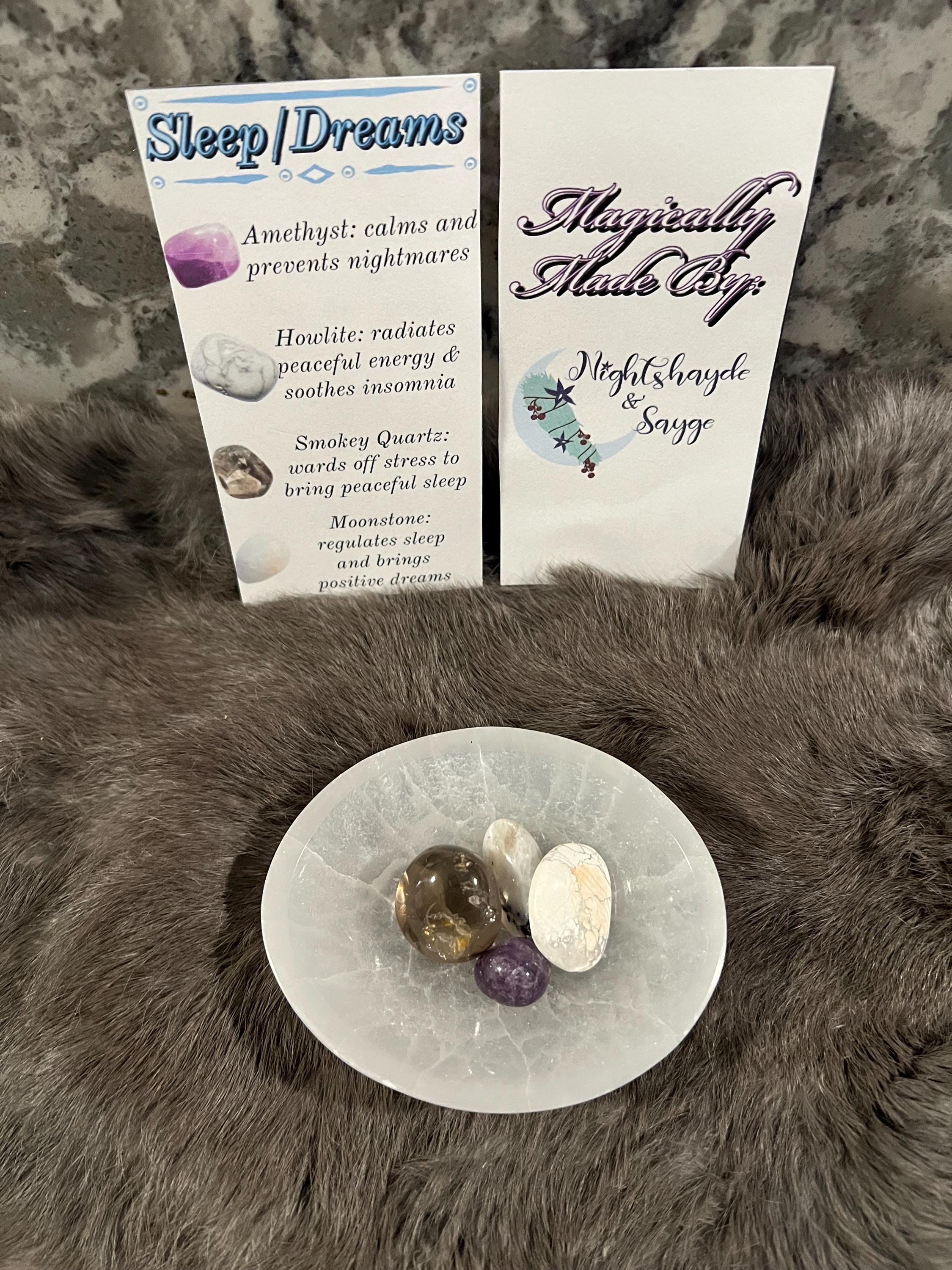 Sleep Crystal Kit: Amethyst, Howlite, Quartz & Moonstone Tumbles