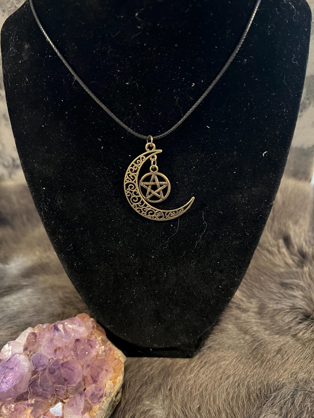 Crescent Moon Pentacle Necklace: Witchy Pagan Jewelry