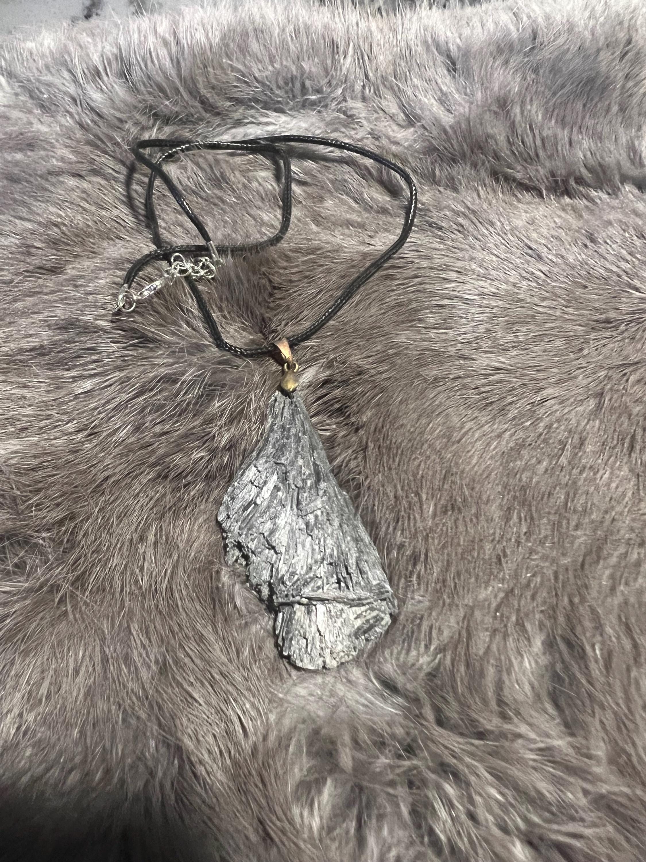 Black Kyanite Broom Pendant Necklace - Witchy Gemstone Jewelry