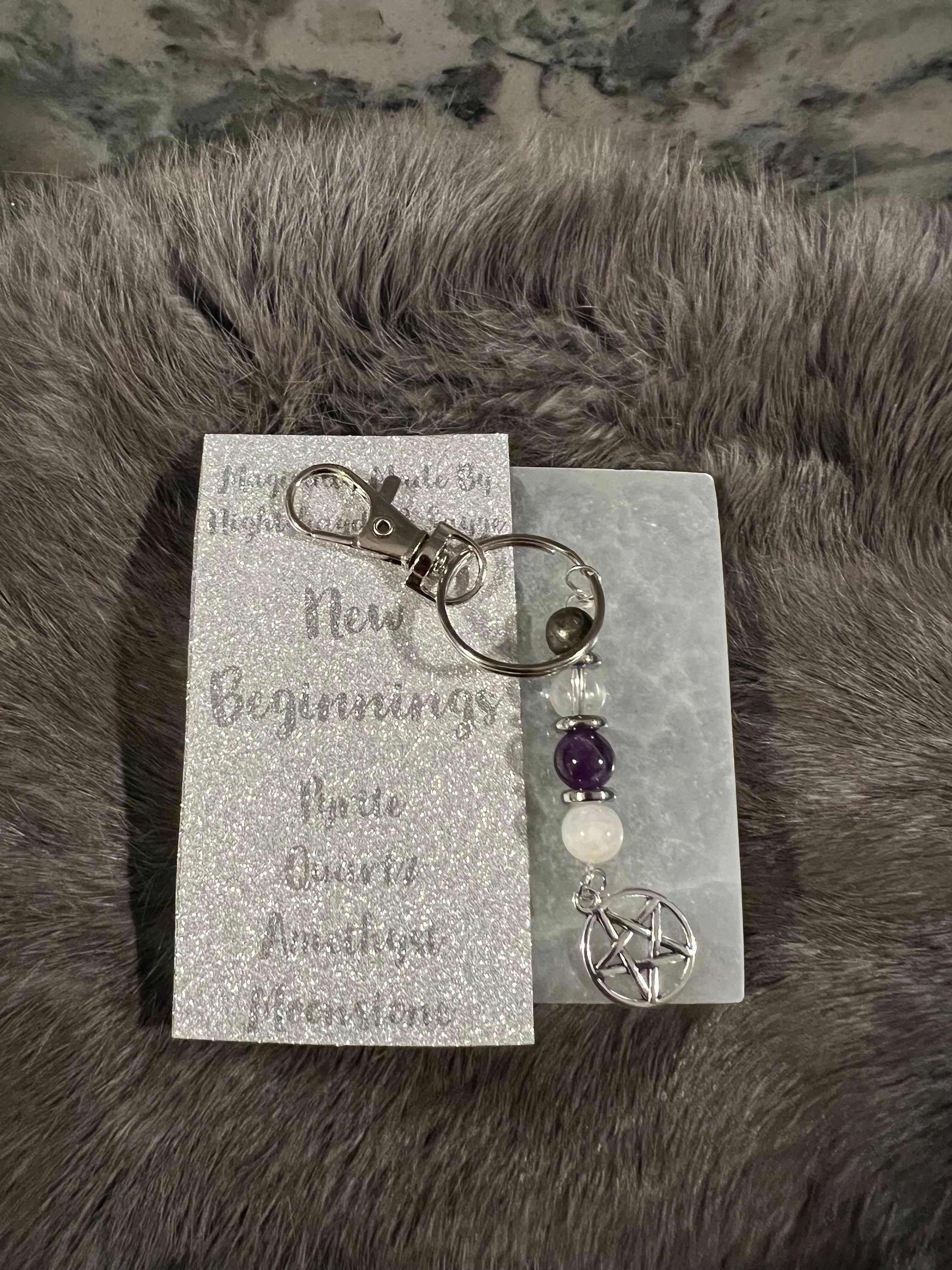 Gemstone Manifestation Keychain: Witchy Intention Charm