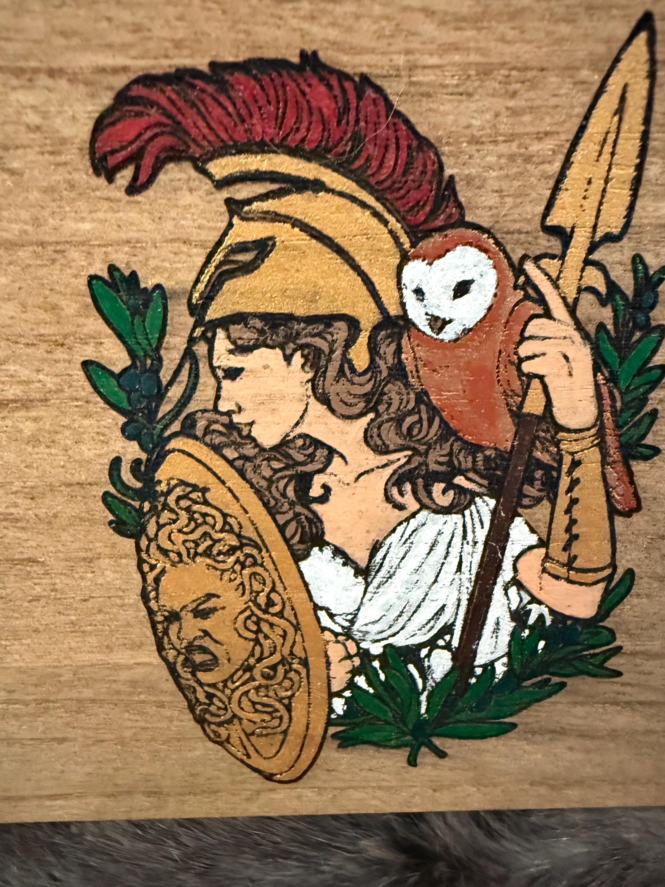 Handmade Athena Altar Box: Wood Burned Goddess Decor