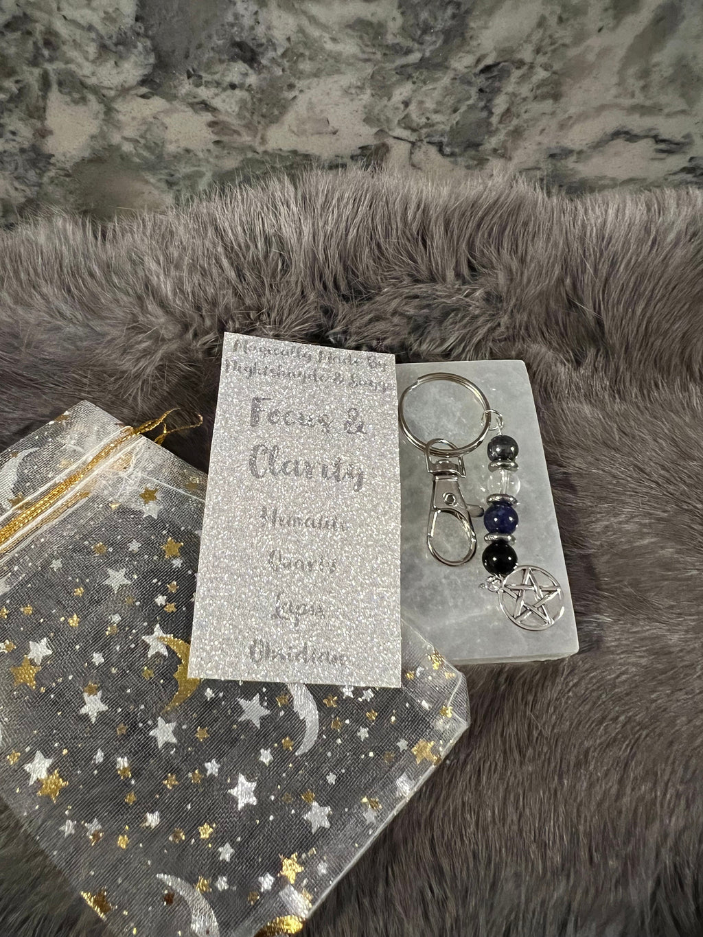 Gemstone Manifestation Keychain: Witchy Intention Charm