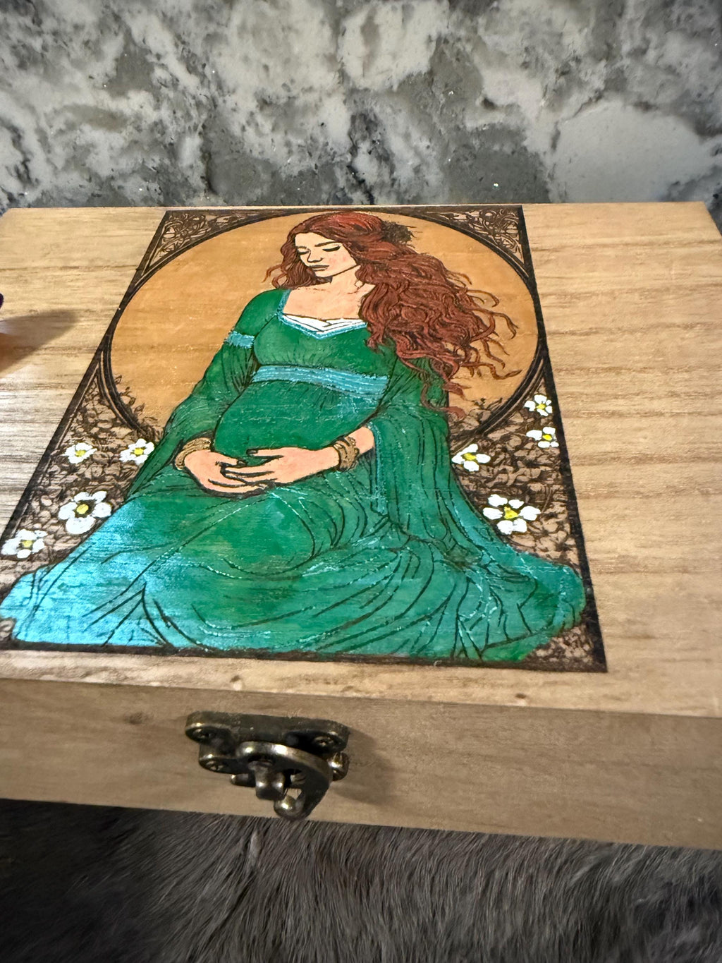 Brighid Altar Box: Handcrafted Celtic Goddess Wood-Burned Altar