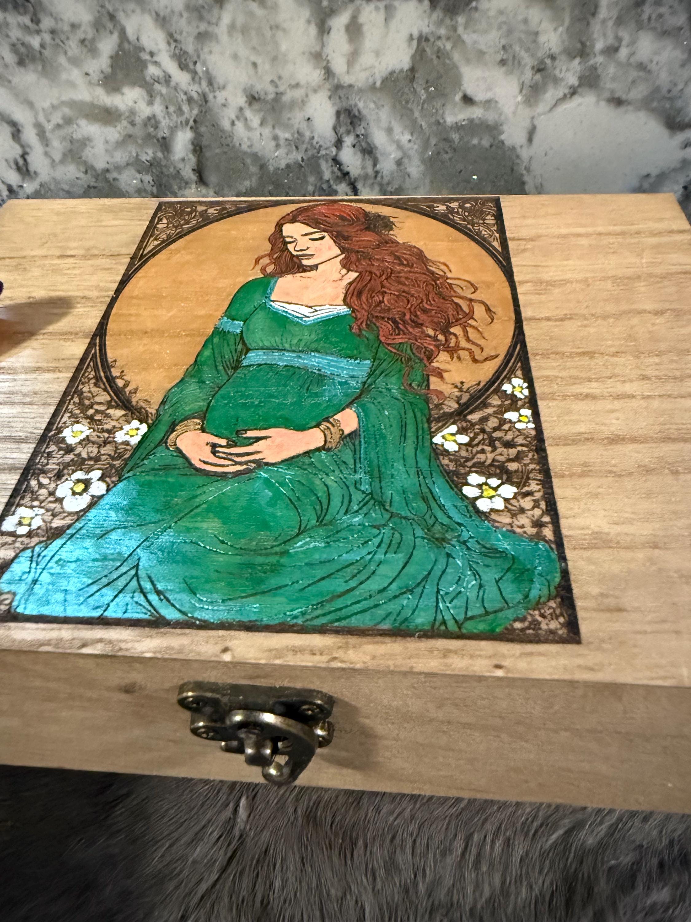 Brighid Altar Box: Handcrafted Celtic Goddess Wood-Burned Altar