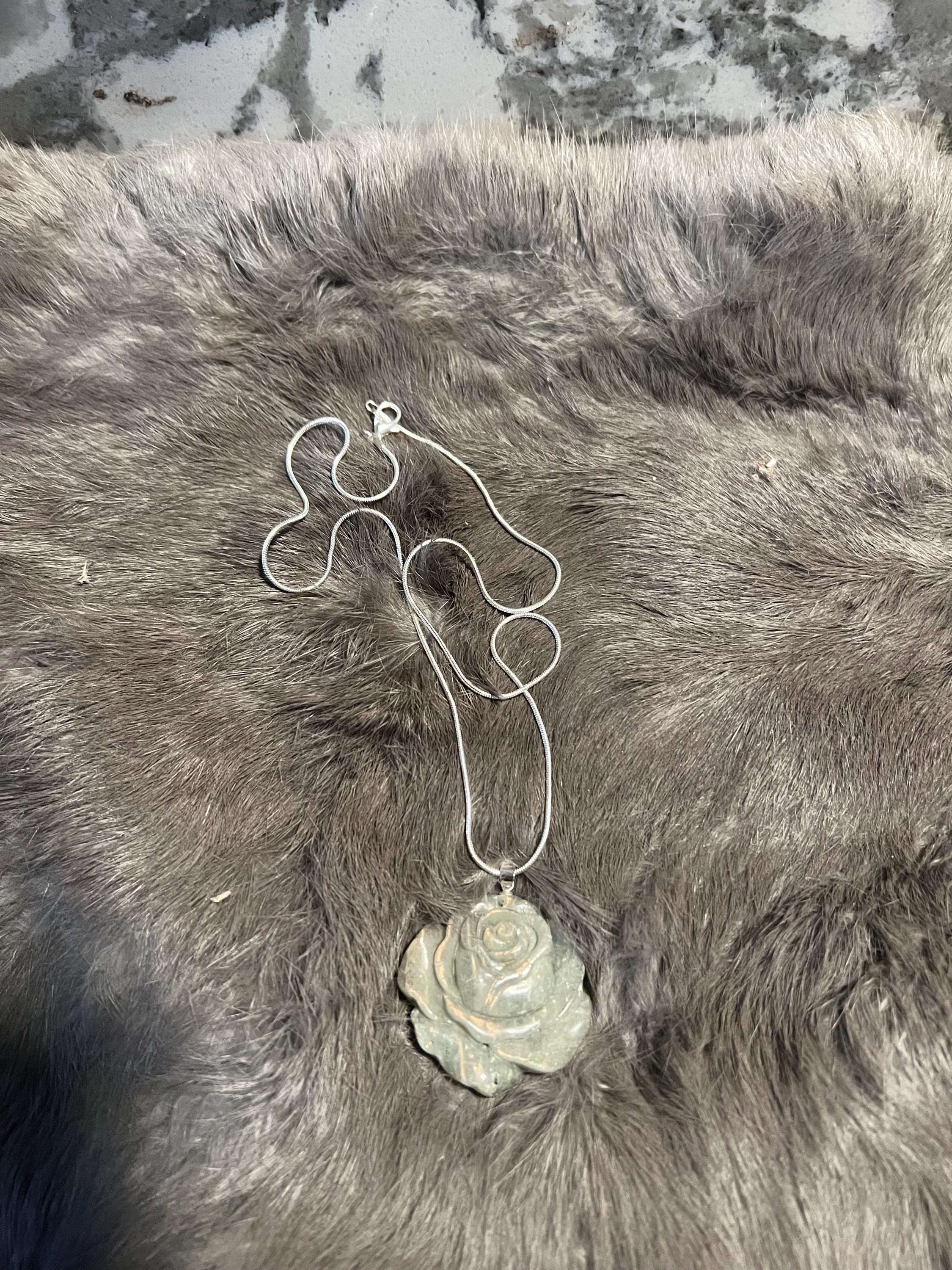 Labradorite Rose Pendant Necklace: Silver Chain, Gemstone Jewelry