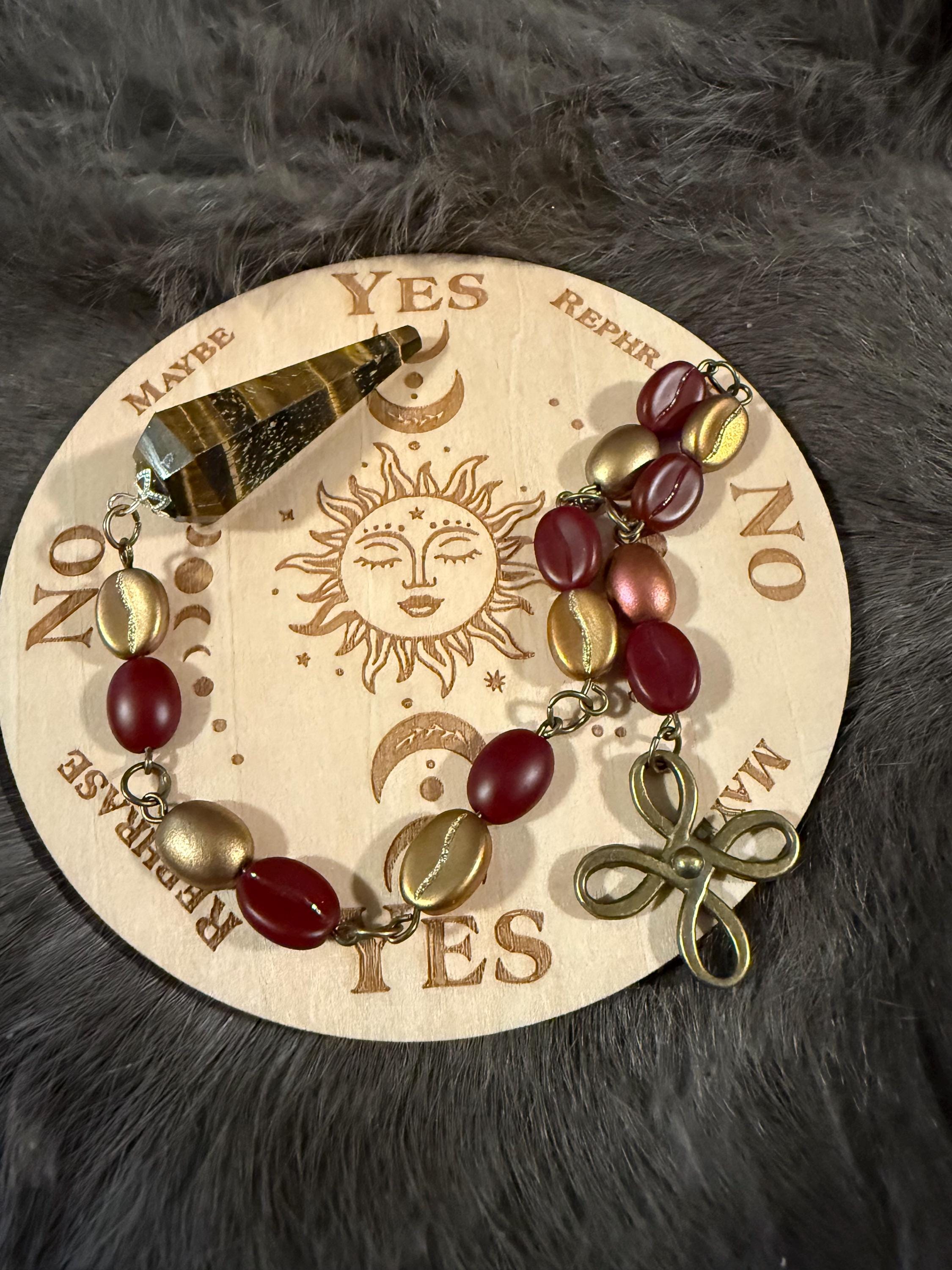 Tiger's Eye Pendulum: Beaded Divination Tool with Celtic Knot