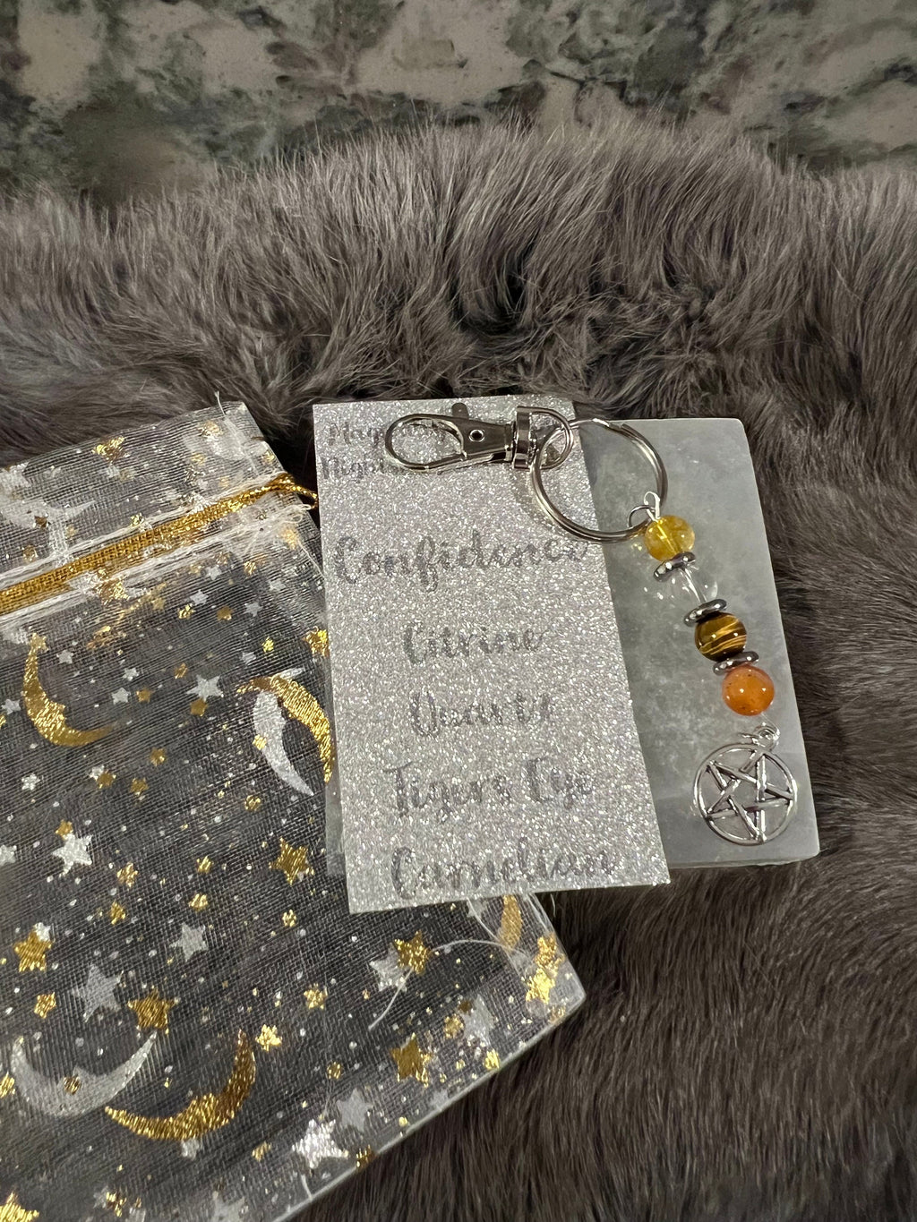 Gemstone Manifestation Keychain: Witchy Intention Charm