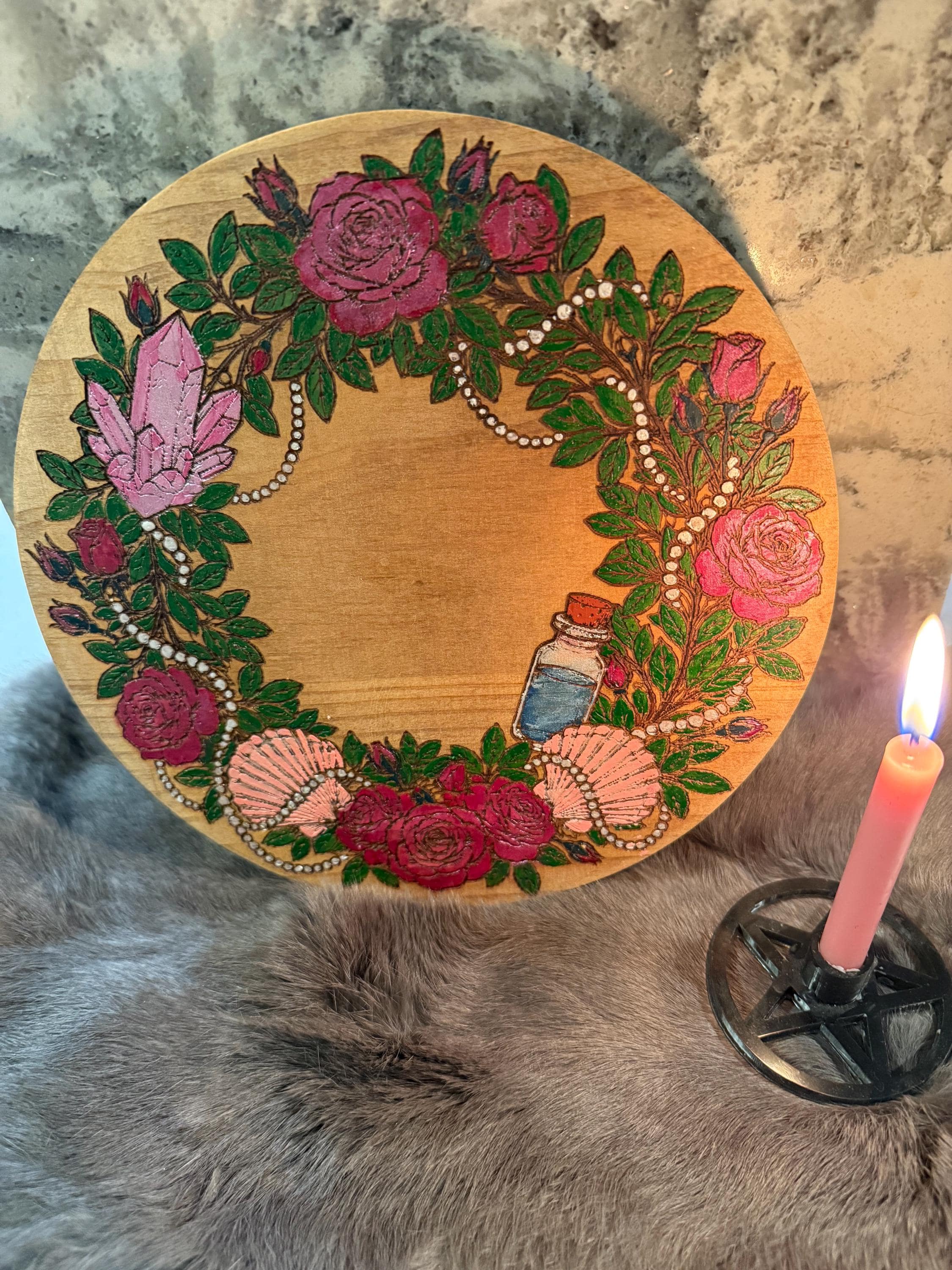 Aphrodite Altar Table – Hand-Painted Wood Dais for Rituals