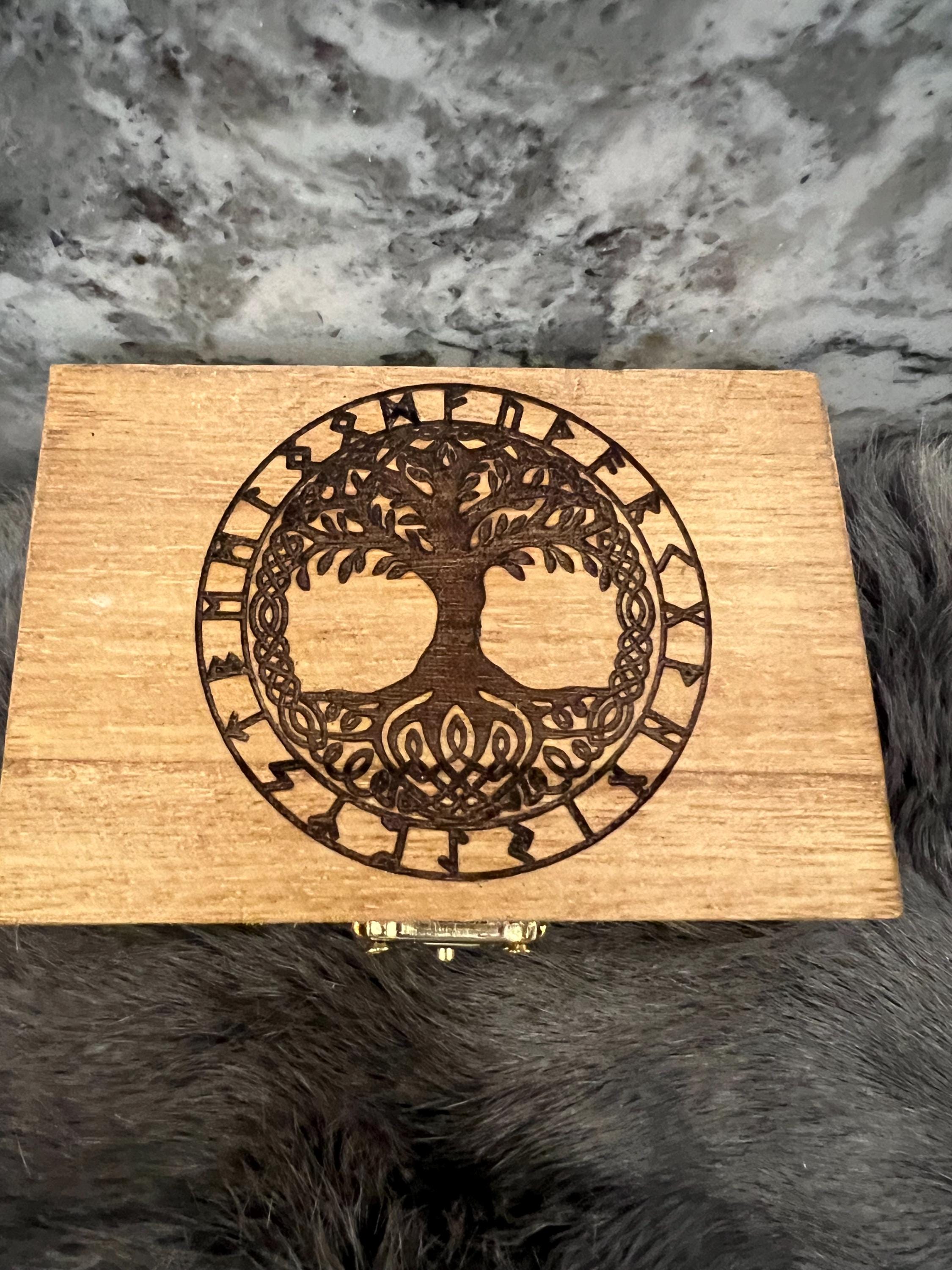 Quartz Rune Set - Gold Etched Elder Futhark, Yggdrasil Box