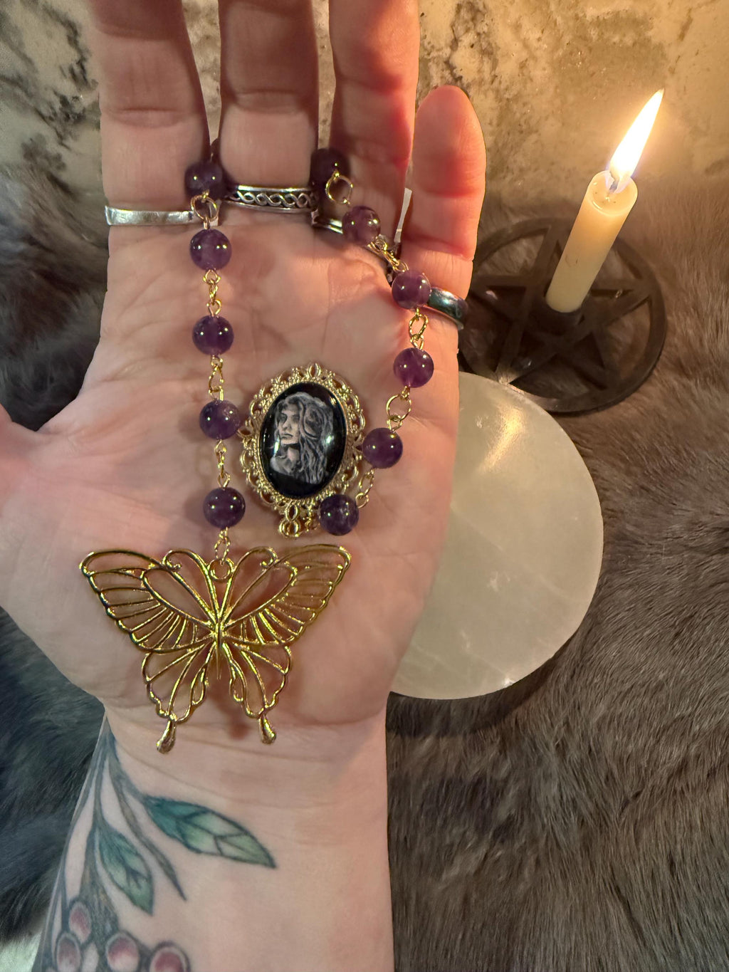 Persephone Prayer Beads: Amethyst Deity Set with Butterfly