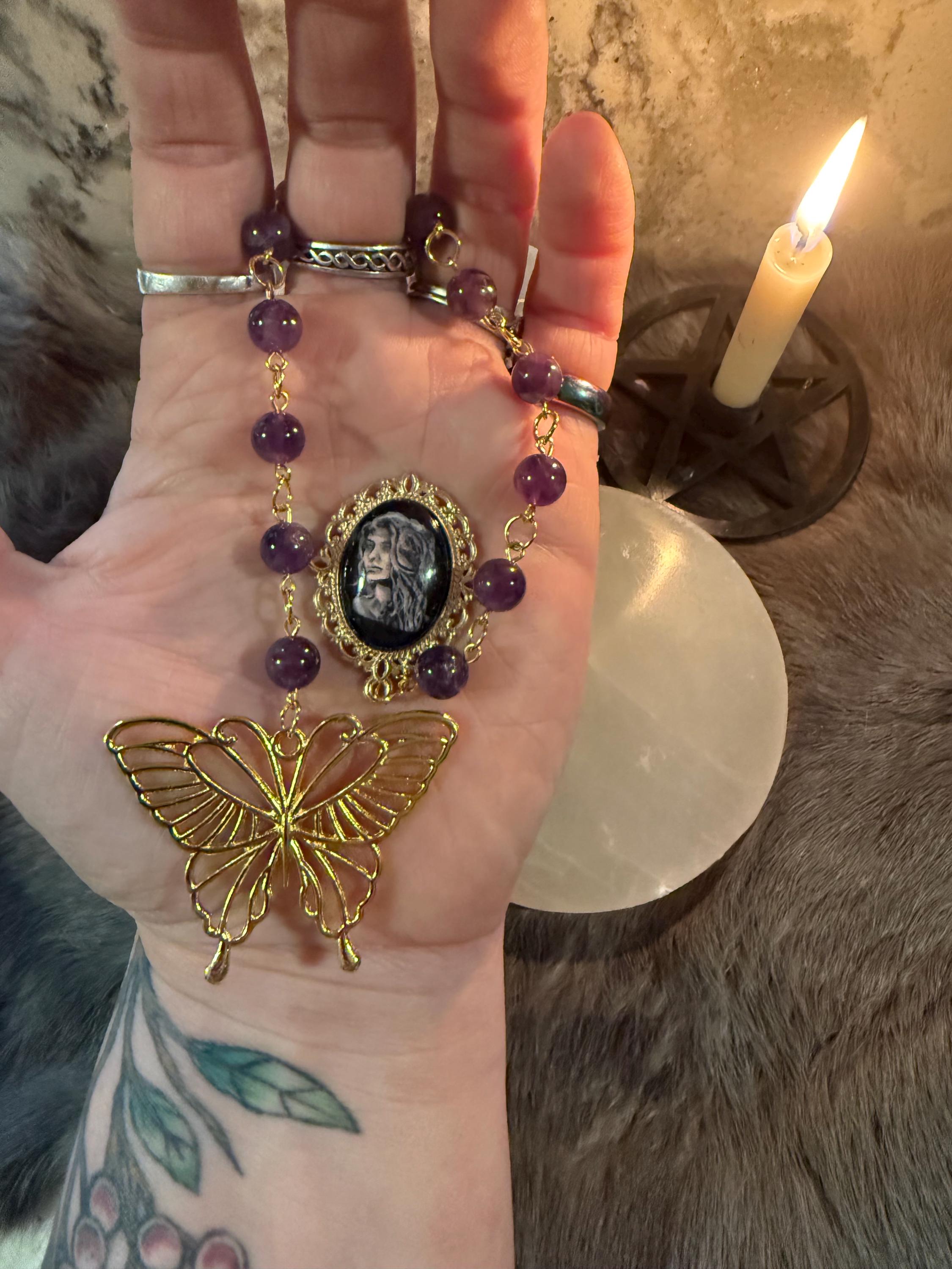 Persephone Prayer Beads: Amethyst Deity Set with Butterfly