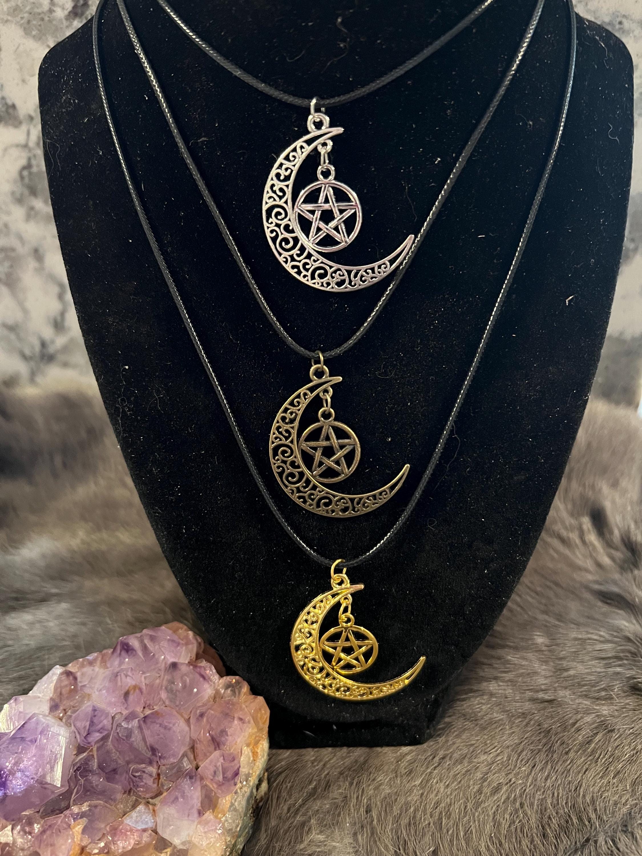 Crescent Moon Pentacle Necklace: Witchy Pagan Jewelry