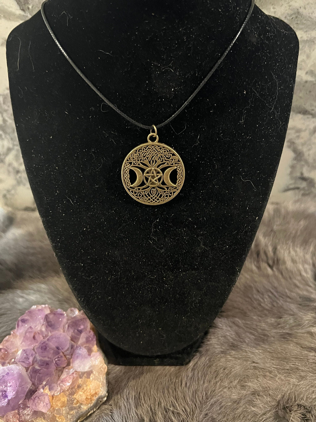 Triple Moon Pentacle Pendant Necklace: Witchy Pagan Jewelry