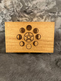 Etched Wood Tarot Card Box: Altar Box with Moon Phases