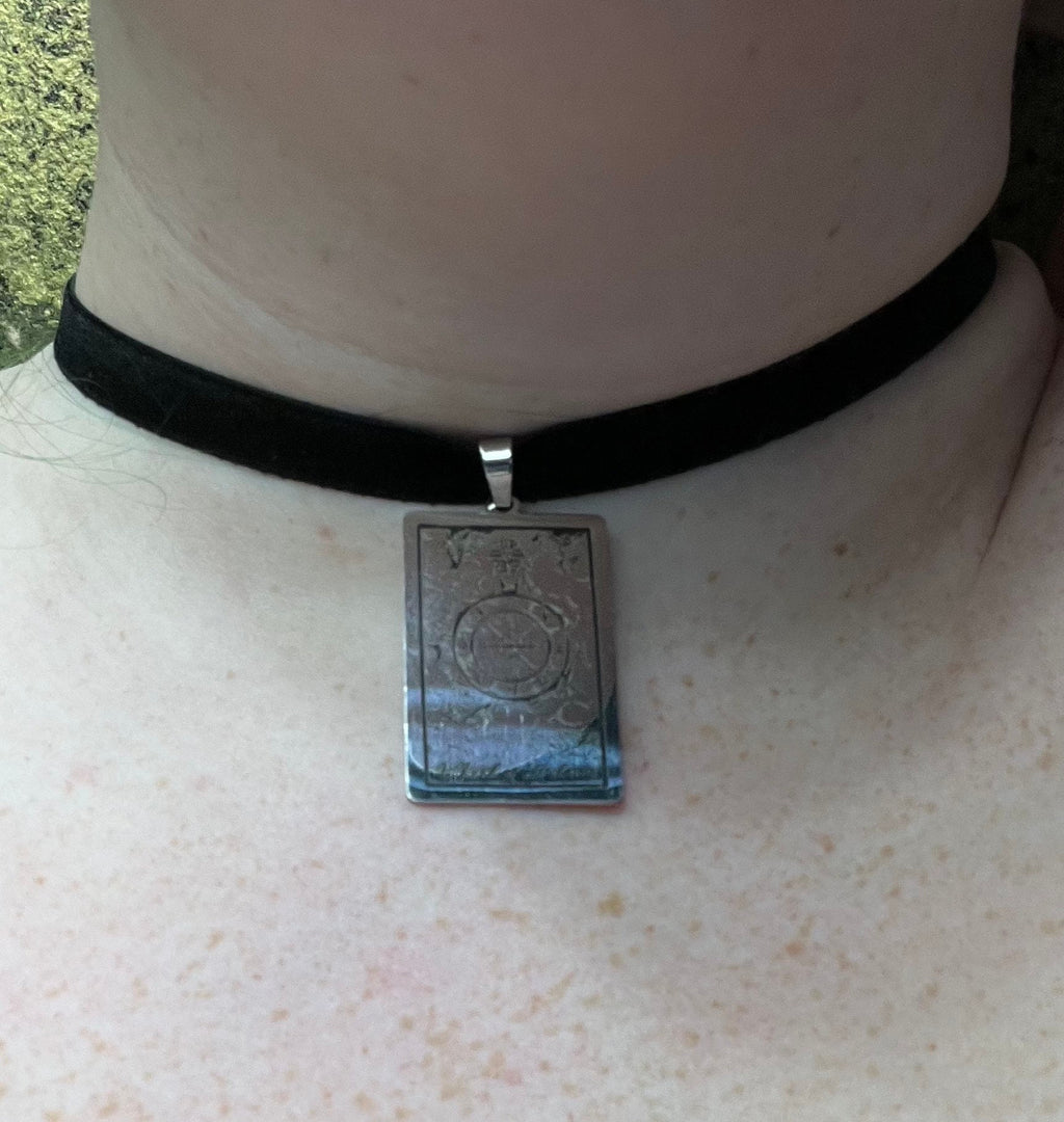 Tarot Card Pendant: Silver Velvet Choker, Witchy Necklace