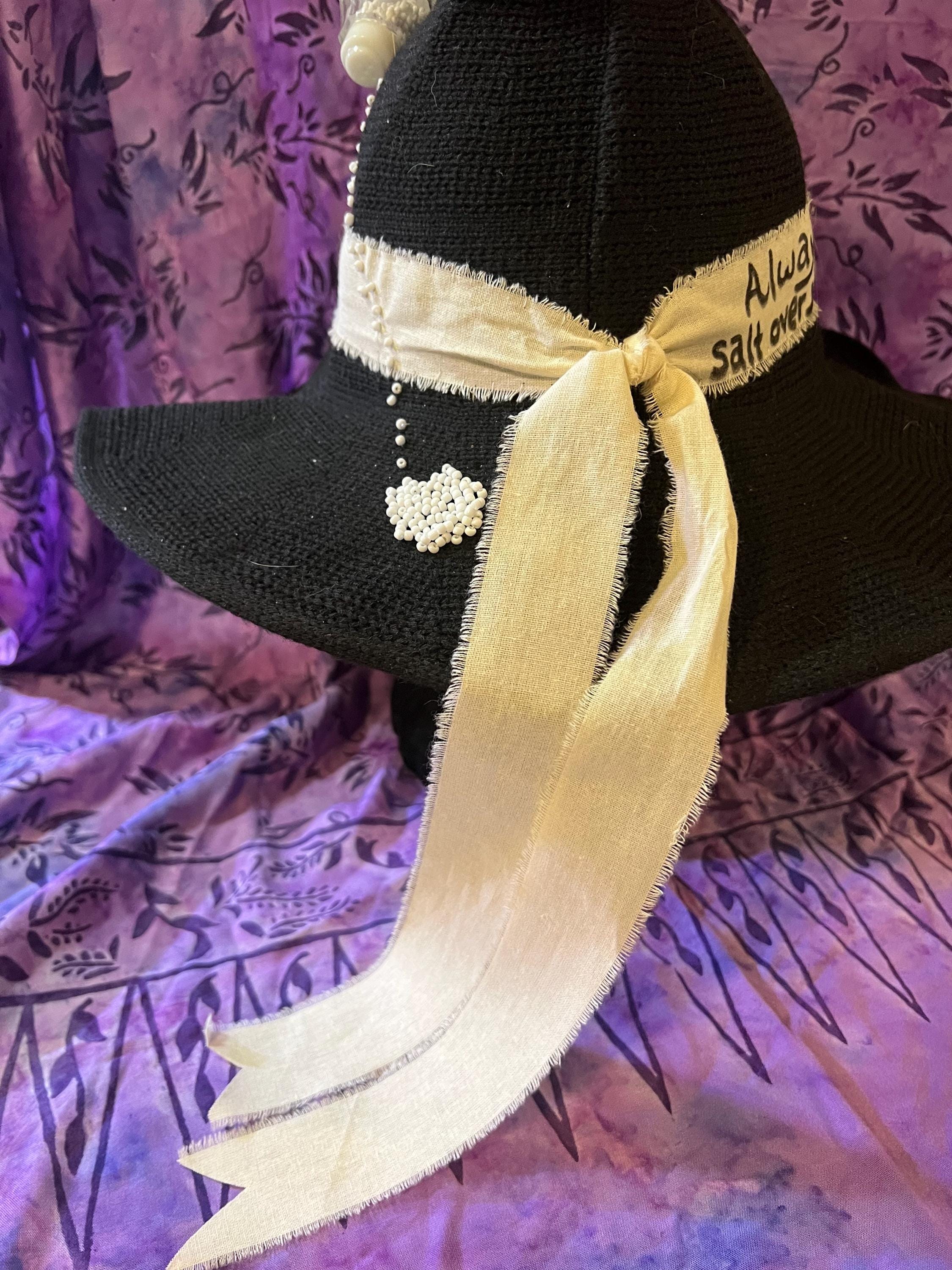 Practical Magic Witch Hat: Black Knit Hat with Linen Band