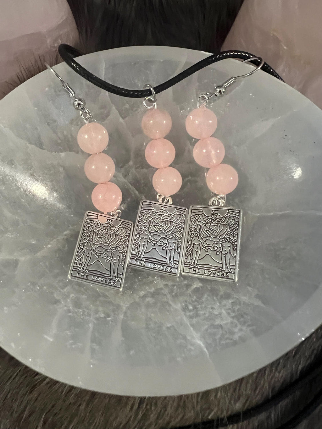 Rose Quartz 'The Lovers' Tarot Card Earrings or Necklace
