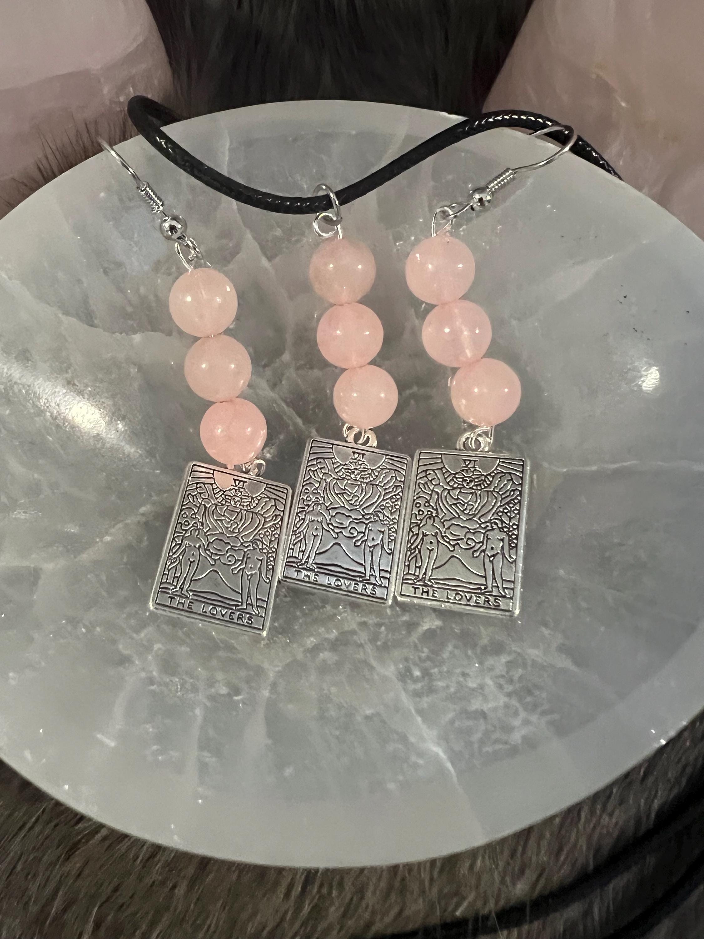 Rose Quartz 'The Lovers' Tarot Card Earrings or Necklace
