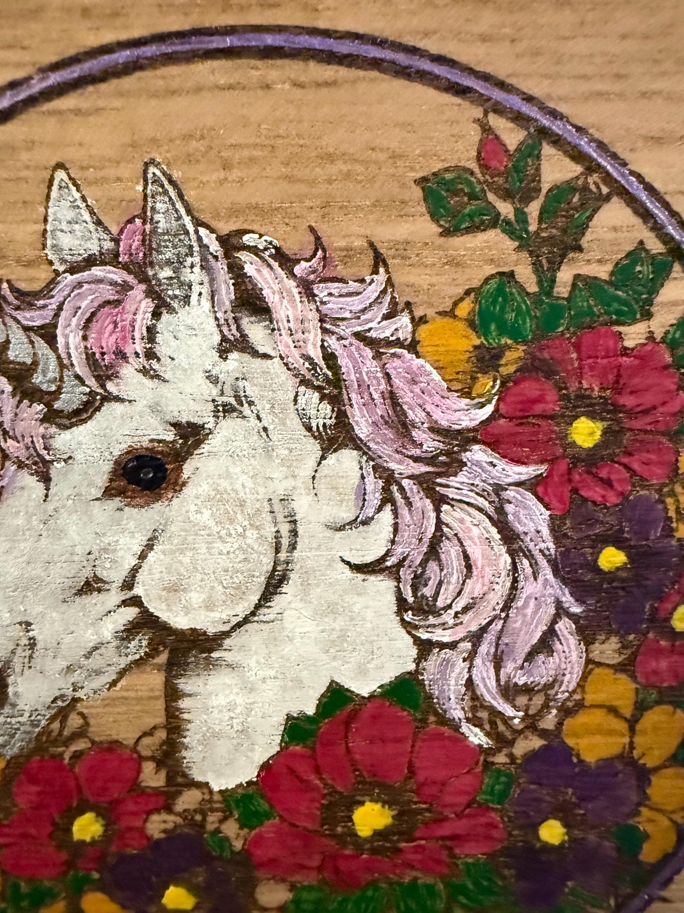 Wood Burned Unicorn Altar Box: Fantasy Wildflower Design