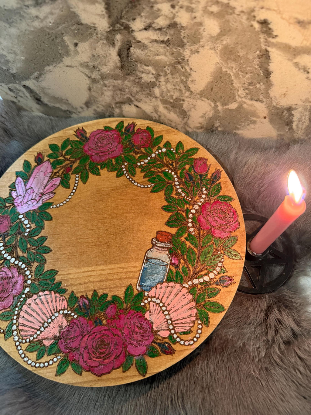 Aphrodite Altar Table – Hand-Painted Wood Dais for Rituals