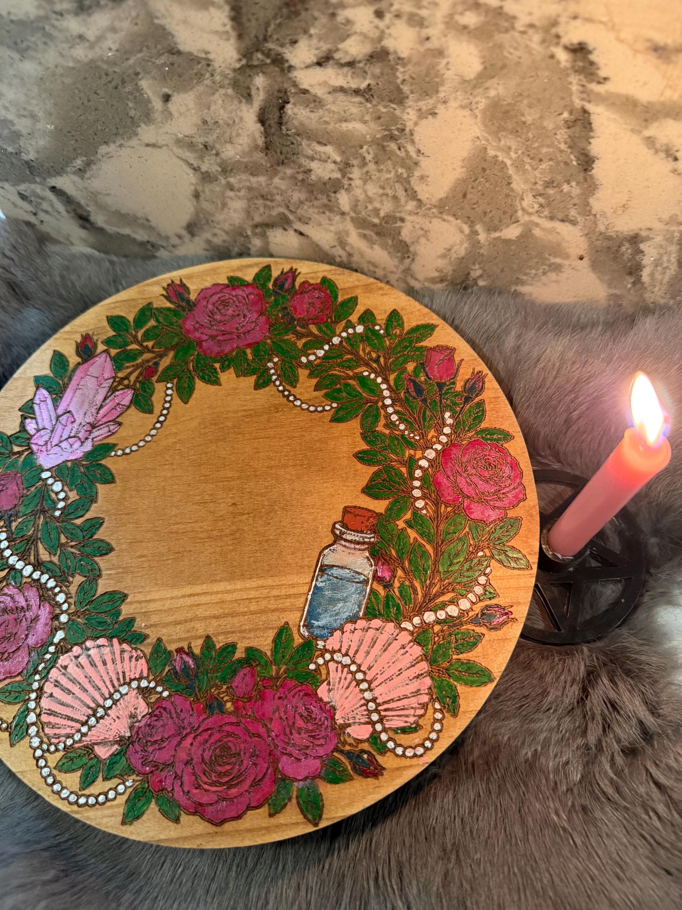 Aphrodite Altar Table – Hand-Painted Wood Dais for Rituals