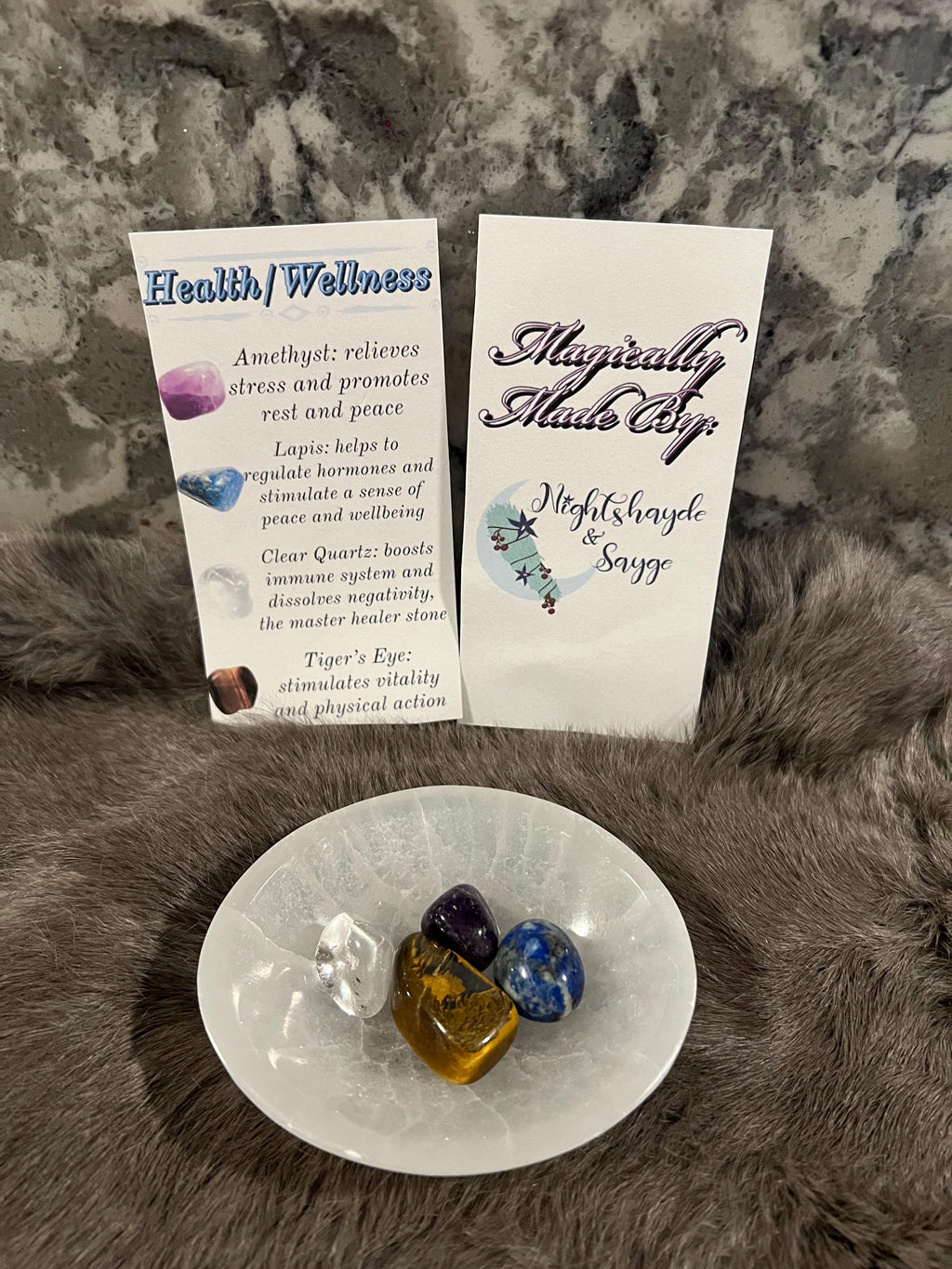 Health & Wellness Gemstone Kit: Tumbled Amethyst, Lapis, Quartz, Tiger's Eye