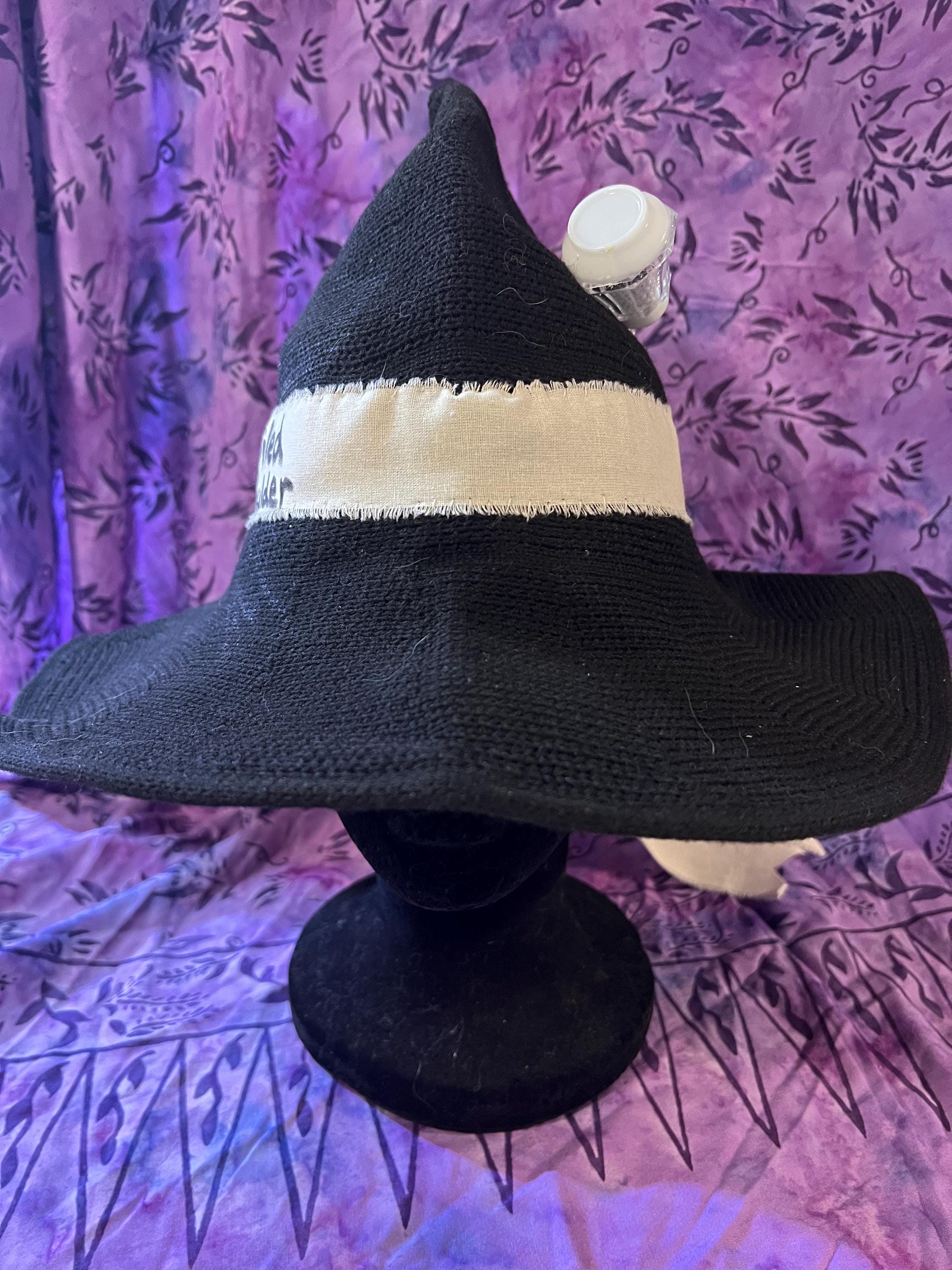 Practical Magic Witch Hat: Black Knit Hat with Linen Band