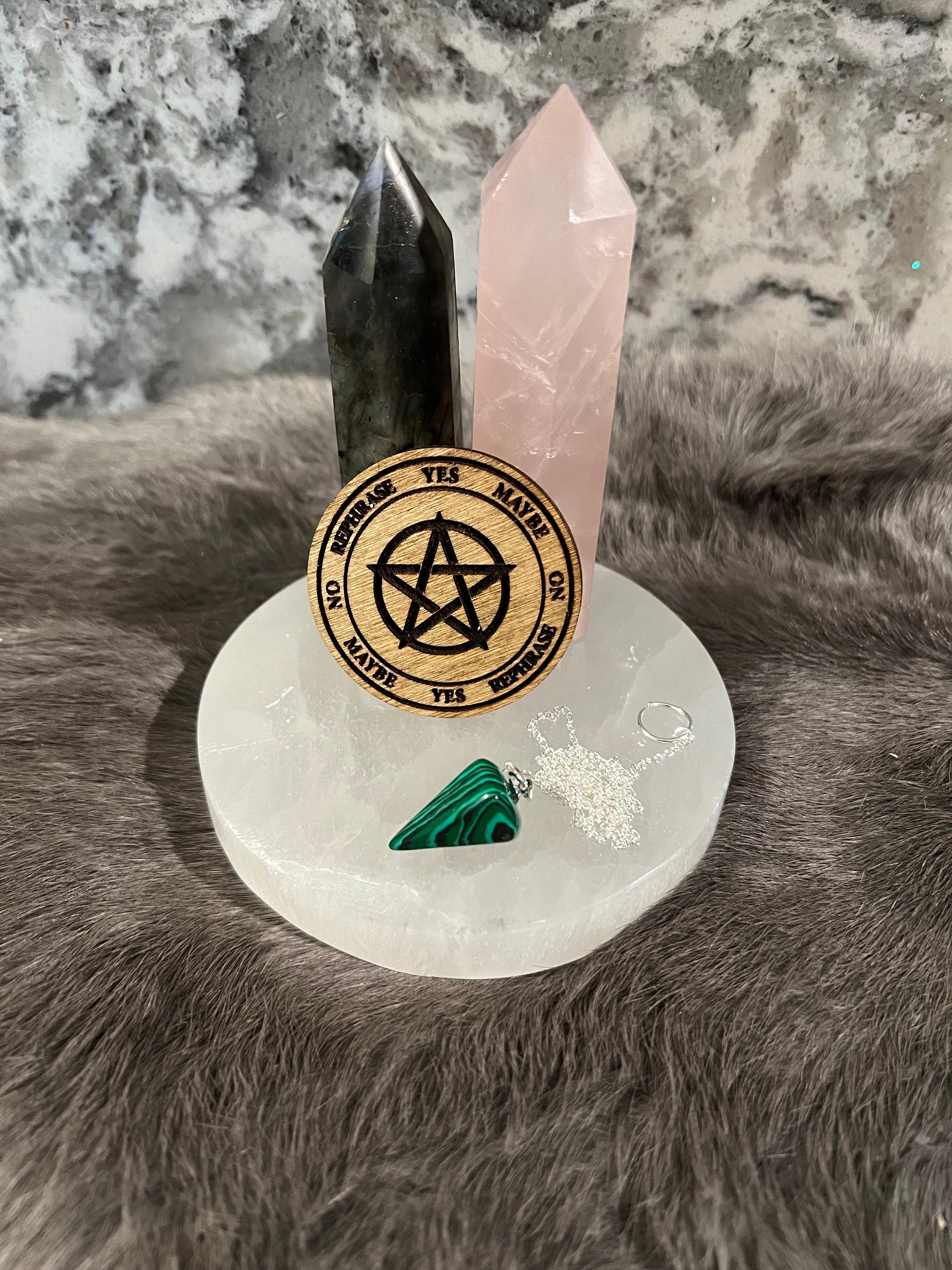 Mini Wood Pendulum Board: Pocket Divination Tool with Gemstone Pendulum