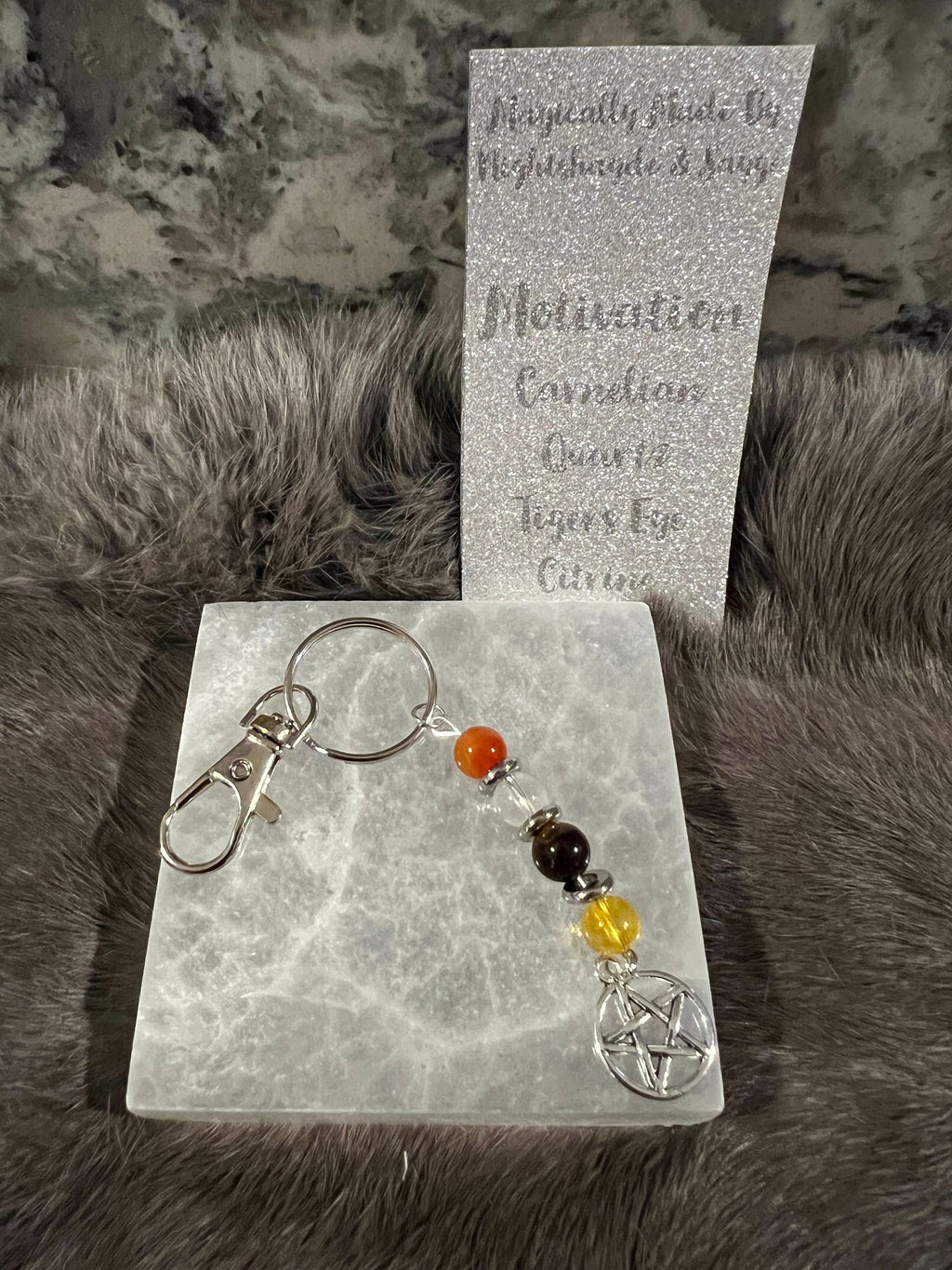 Gemstone Manifestation Keychain: Witchy Intention Charm