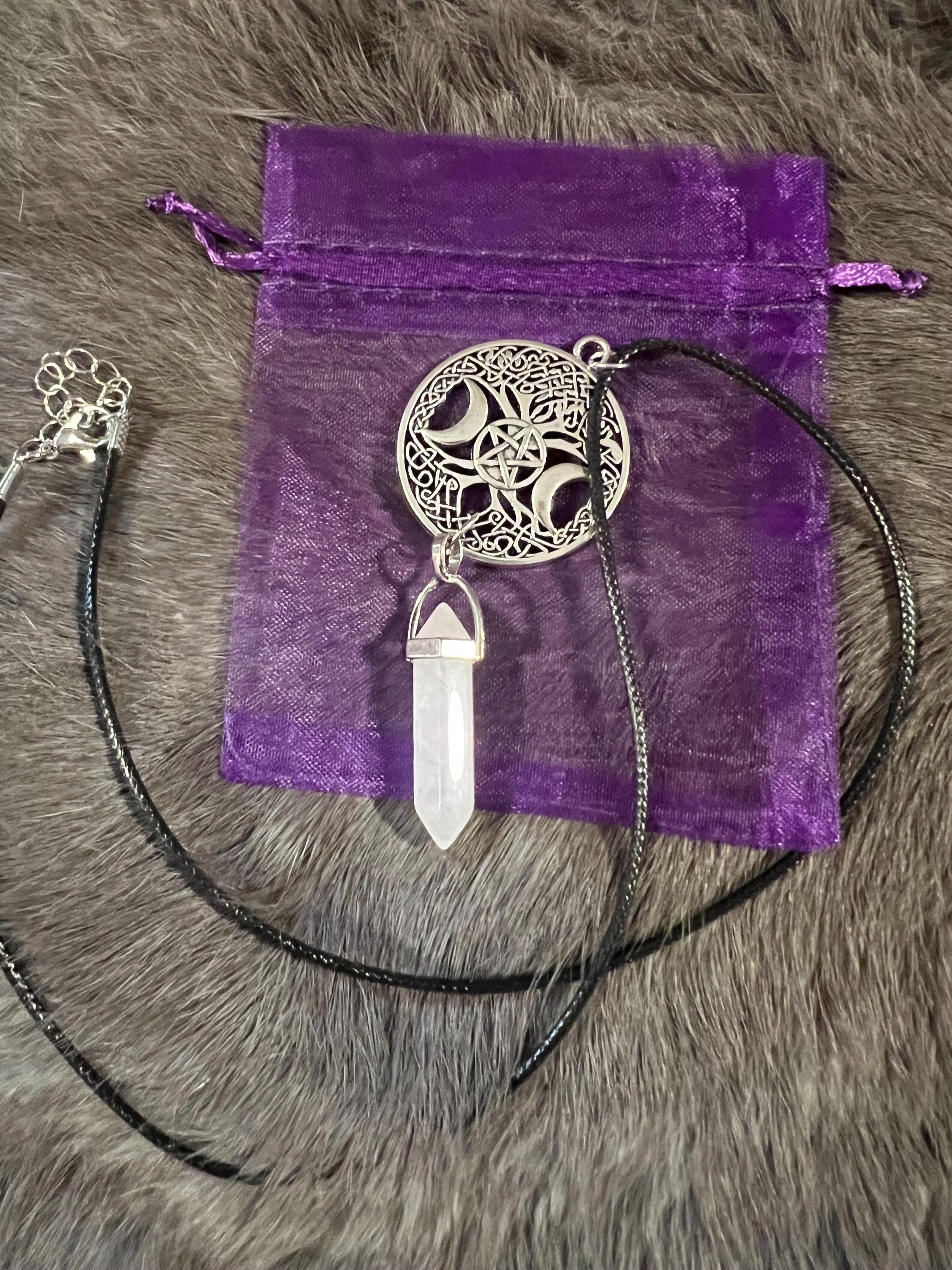 Triple Moon Pentacle Necklace: Quartz Witchy Pendant