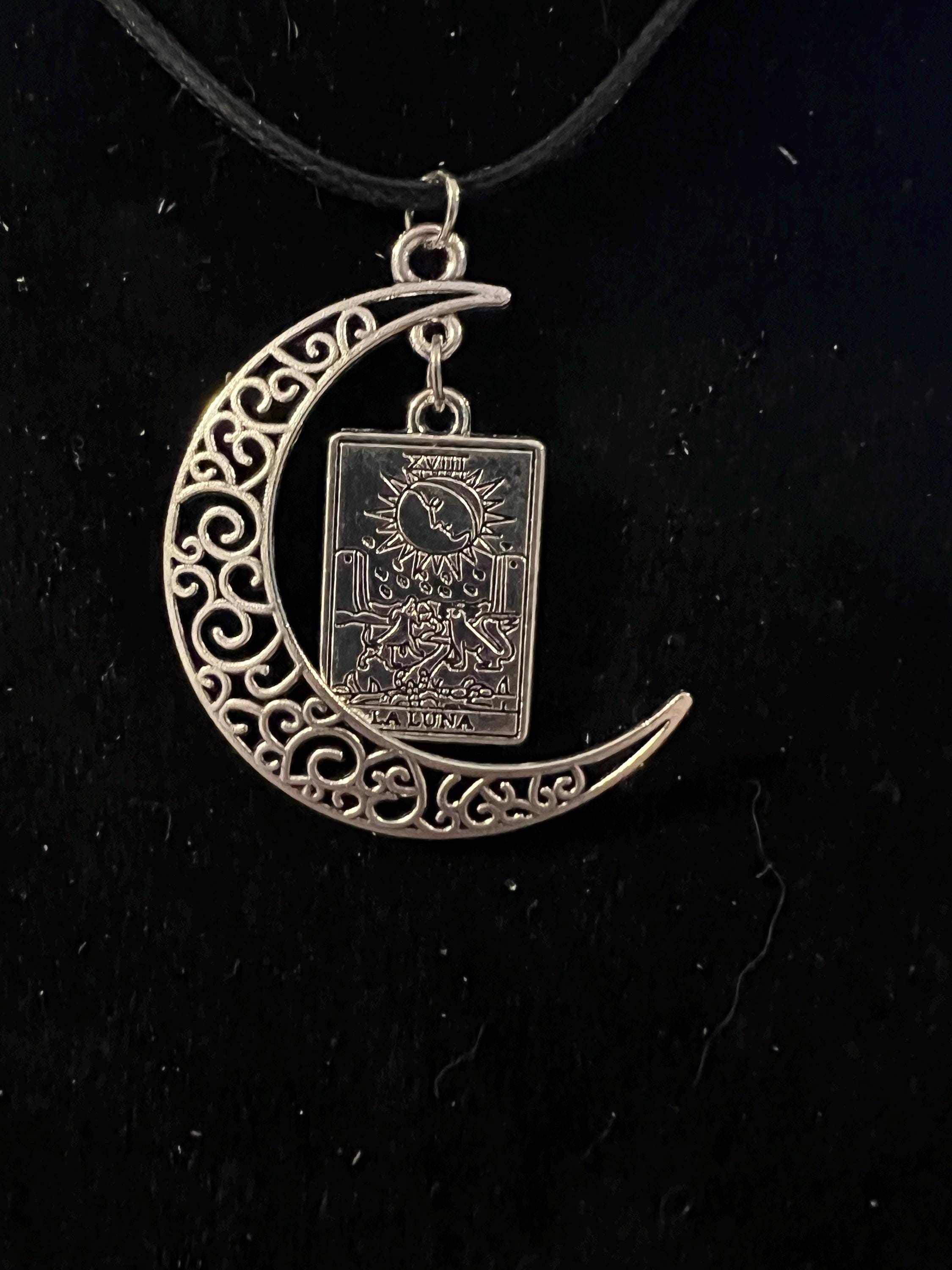 Tarot Moon Necklace: Witchy La Luna Pendant on Waxed Cord