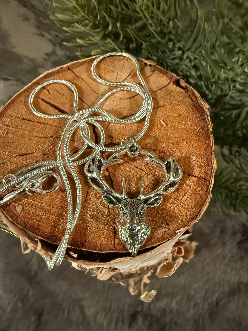 Silver Stag Yule Pendant Necklace