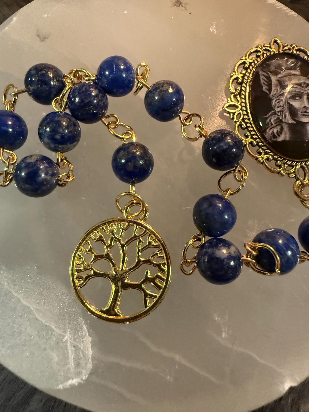 Athena Prayer Beads: Lapis Lazuli Diety Set with Olive Tree