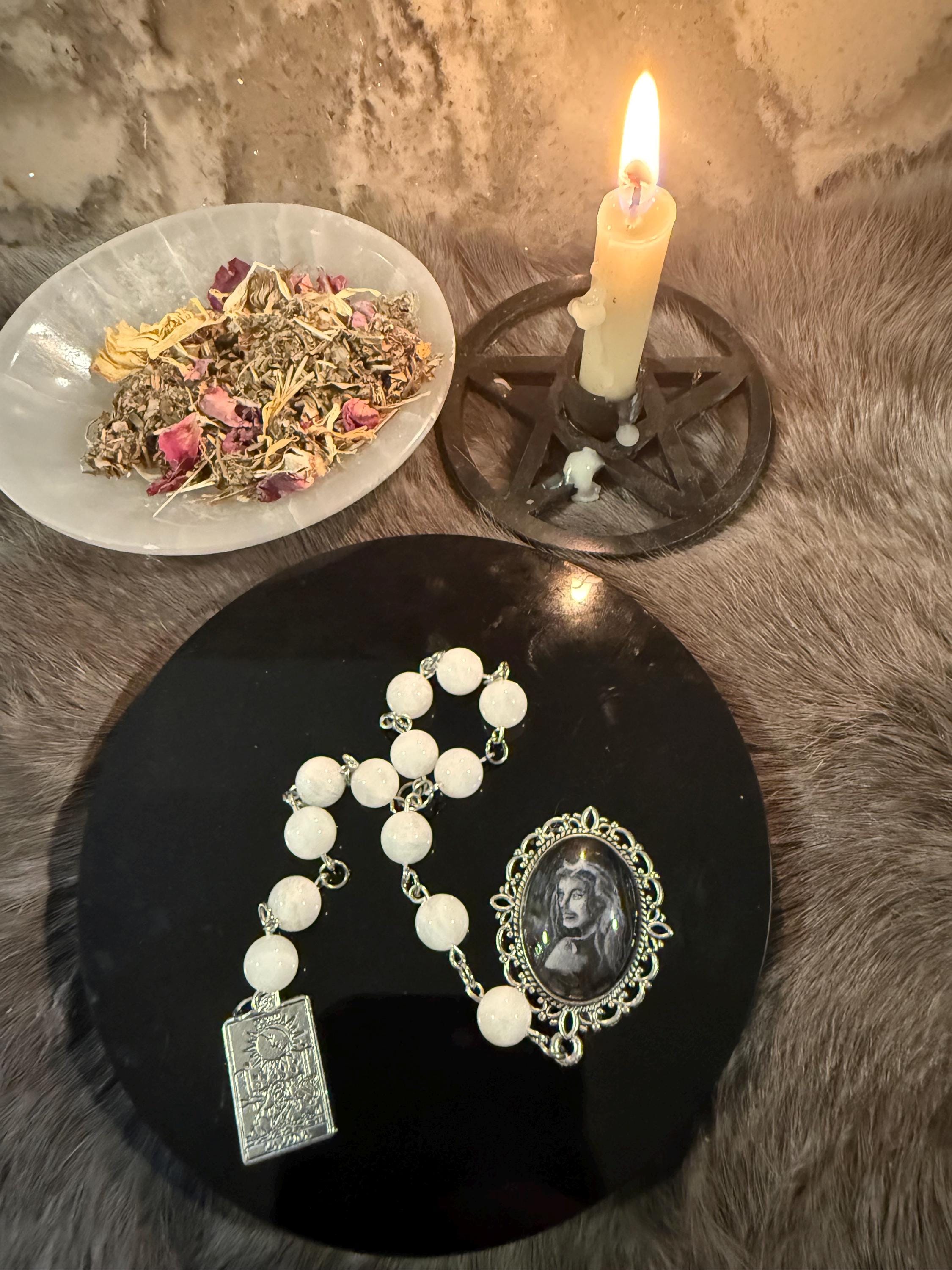 Nyx Prayer Beads: Rainbow Moonstone, La Luna Tarot Charm
