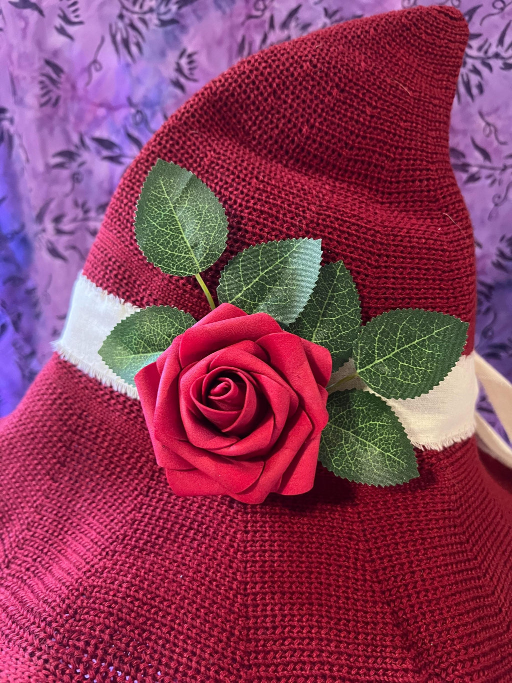 Red Knit Witch Hat: Practical Magic Inspired, Rose & Charm Detail