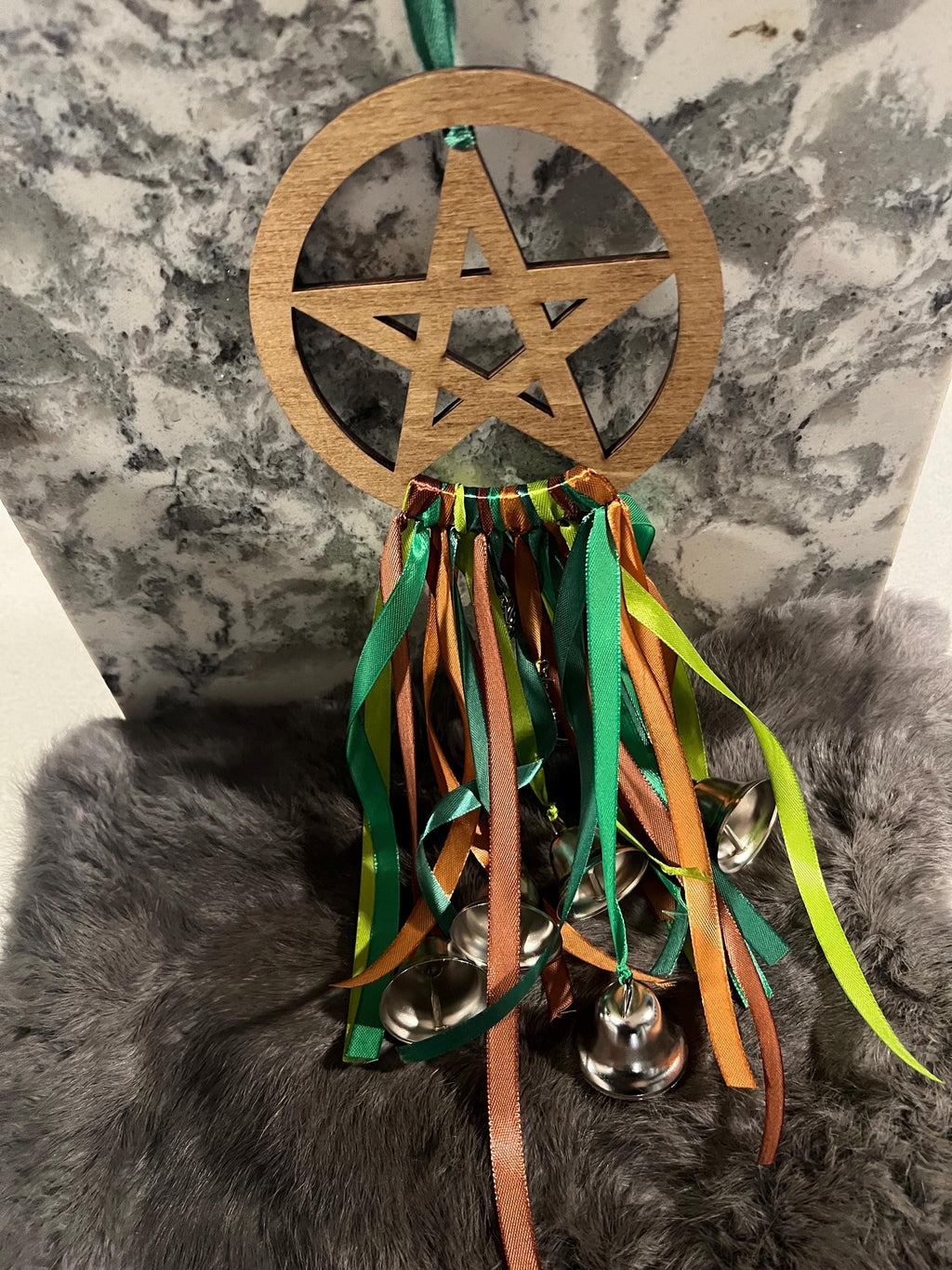 Green Witch Bells: Pentacle Door Hanger, Spiritual Protection