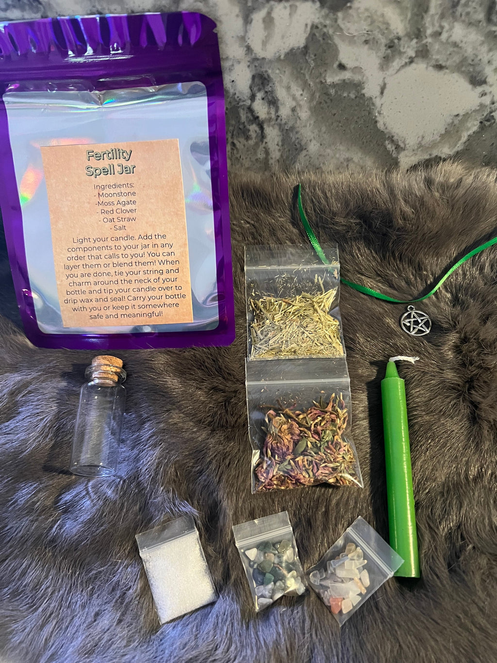 Fertility Spell Jar DIY Kit: Moonstone, Herbs, Charm Bottle