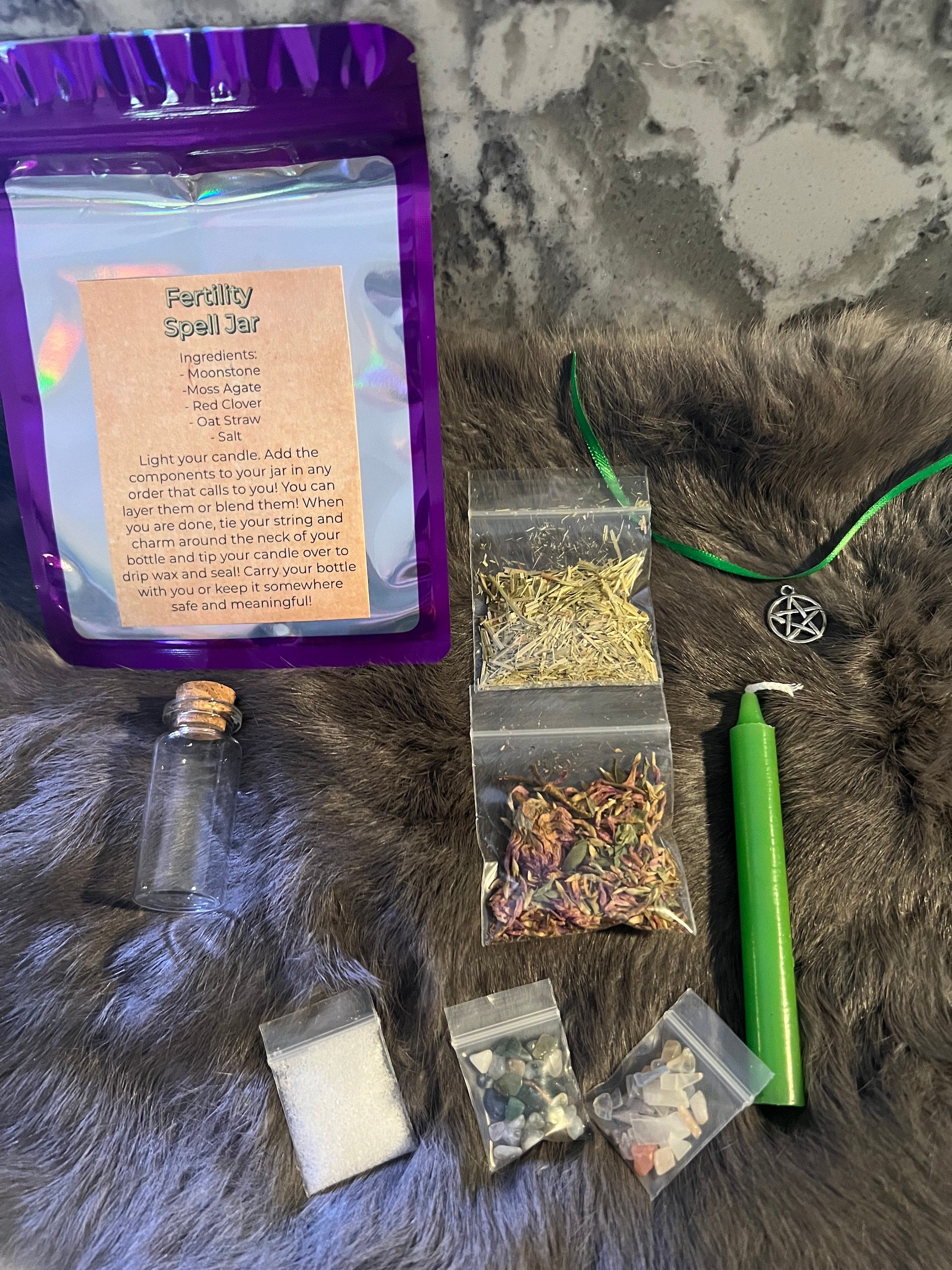 Fertility Spell Jar DIY Kit: Moonstone, Herbs, Charm Bottle