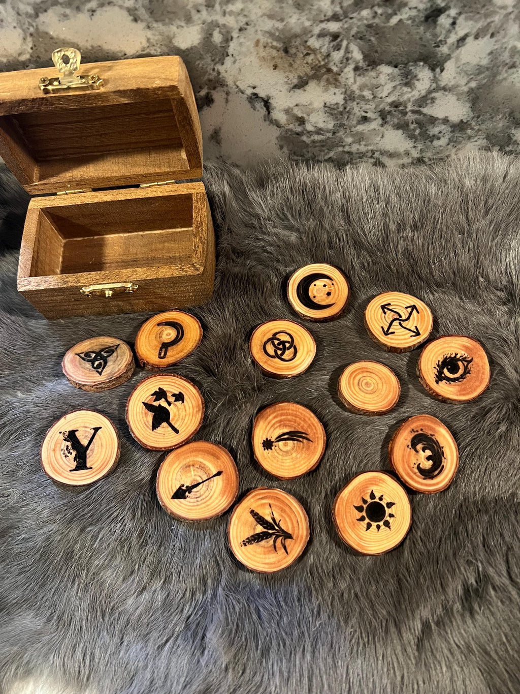 Wood Witch Rune Set – Custom Pyrography Divination with Box